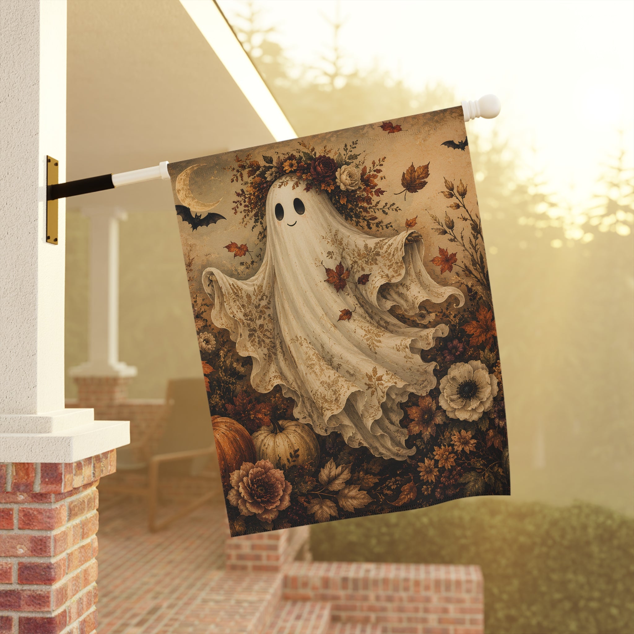 Floral Ghost Garden Flag – Vintage Halloween House & Yard Banner
