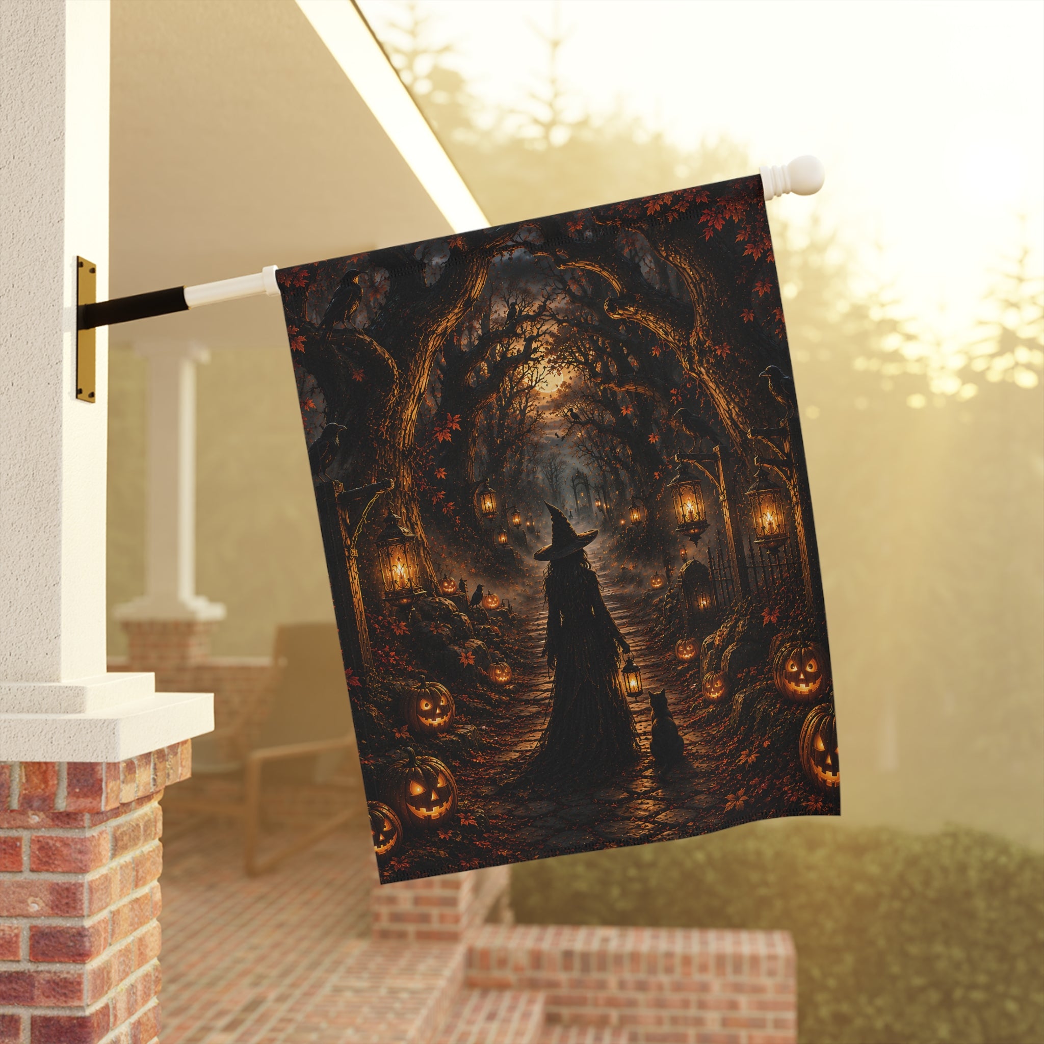 Halloween Witch Garden Banner — Spooky Pumpkin Pathway Yard Flag