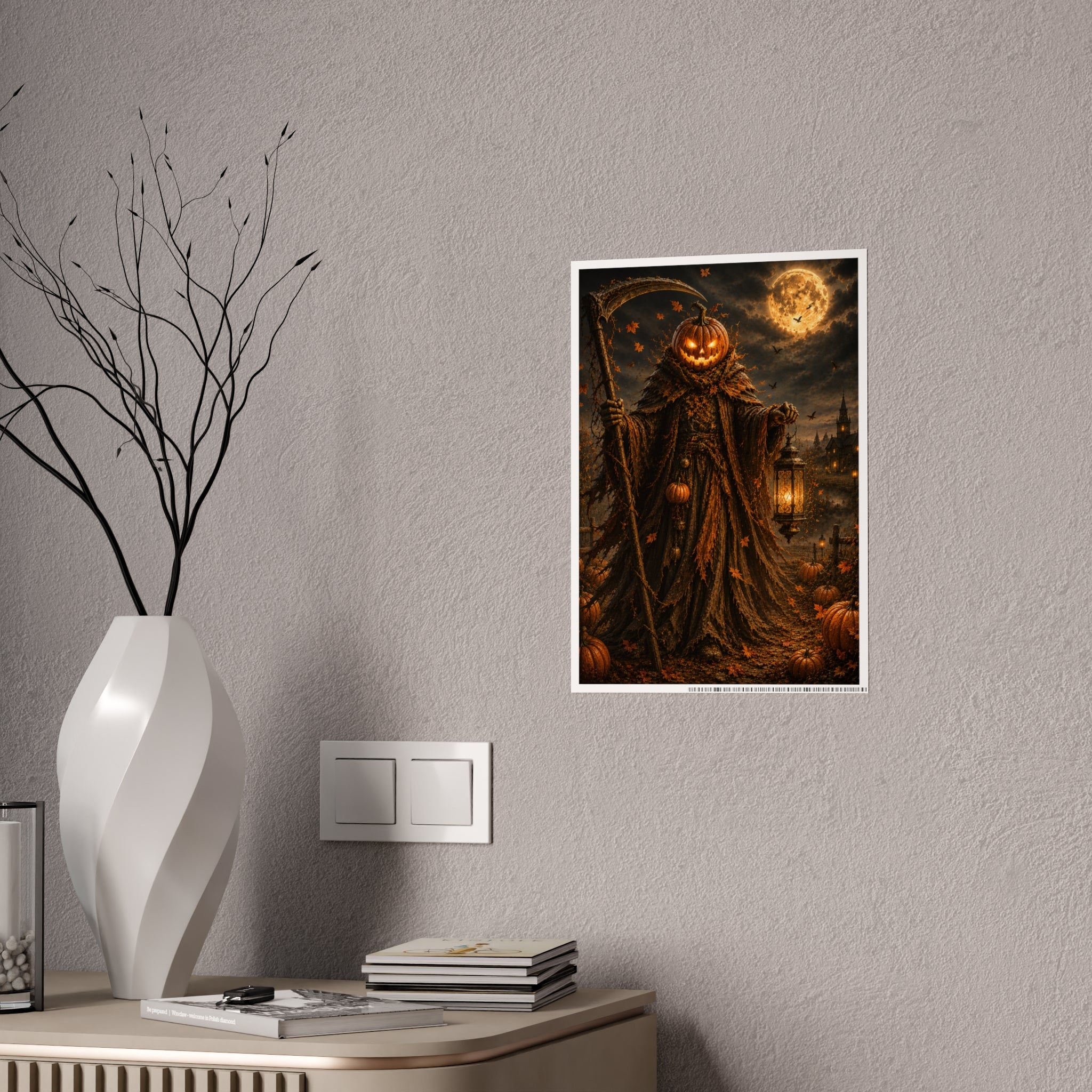 Pumpkin Reaper Gloss Poster — Spooky Halloween Wall Art
