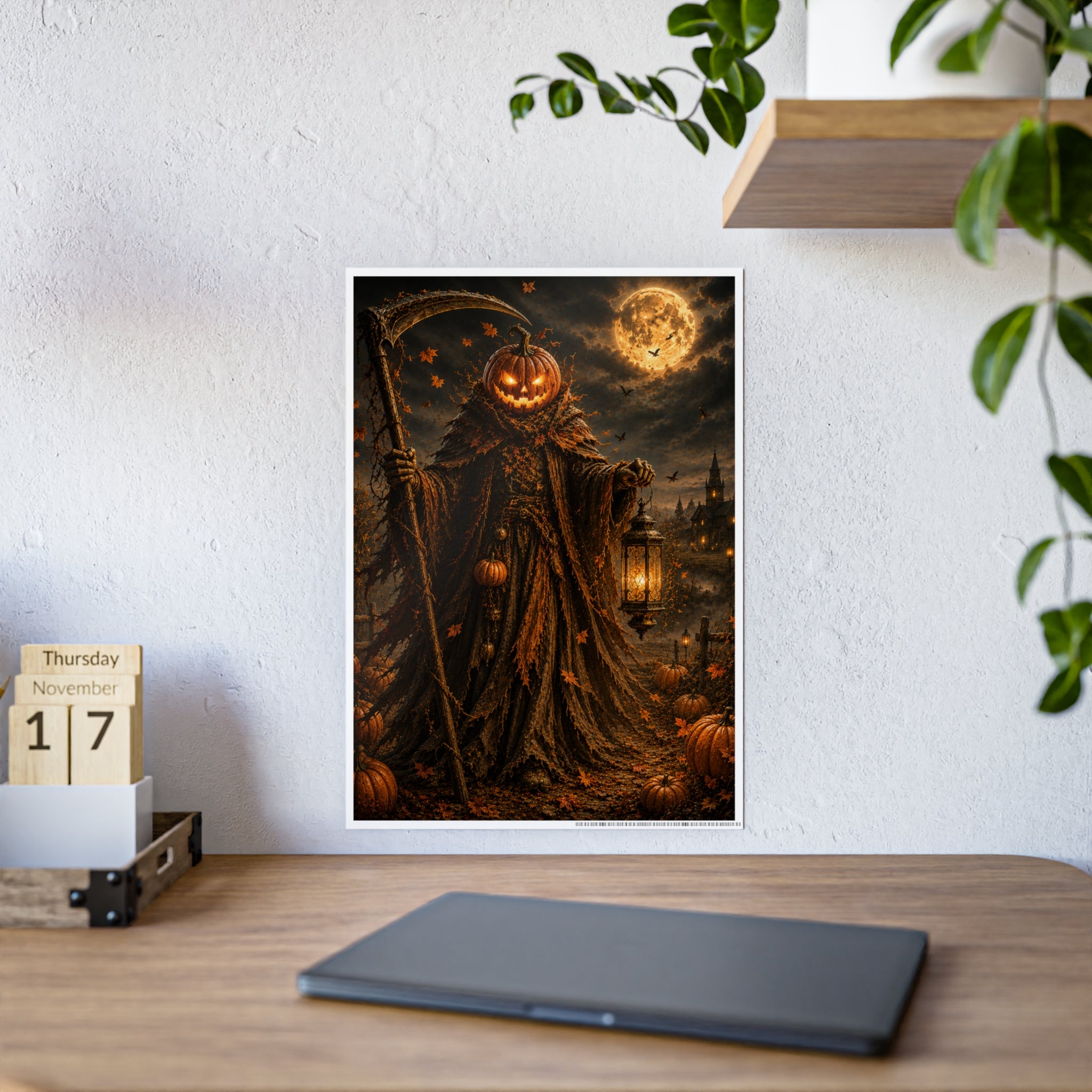 Pumpkin Reaper Gloss Poster — Spooky Halloween Wall Art