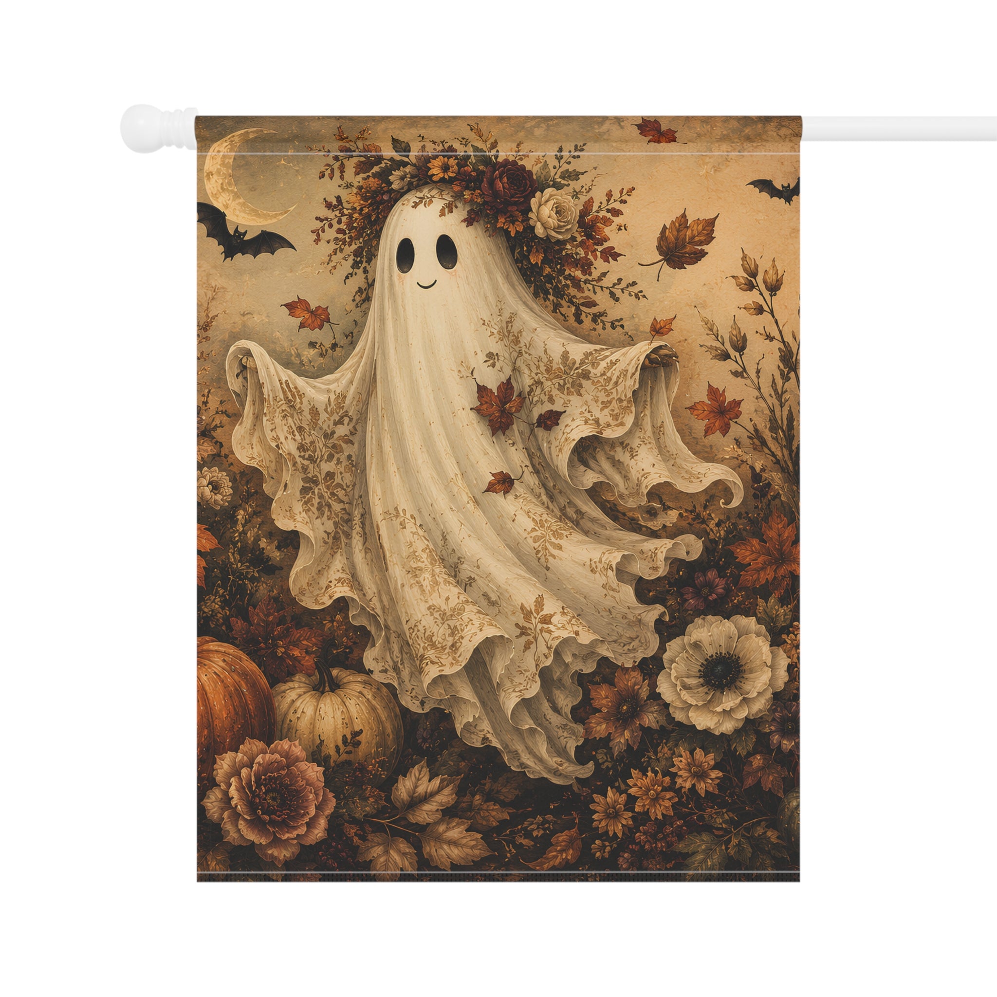 Floral Ghost Garden Flag – Vintage Halloween House & Yard Banner