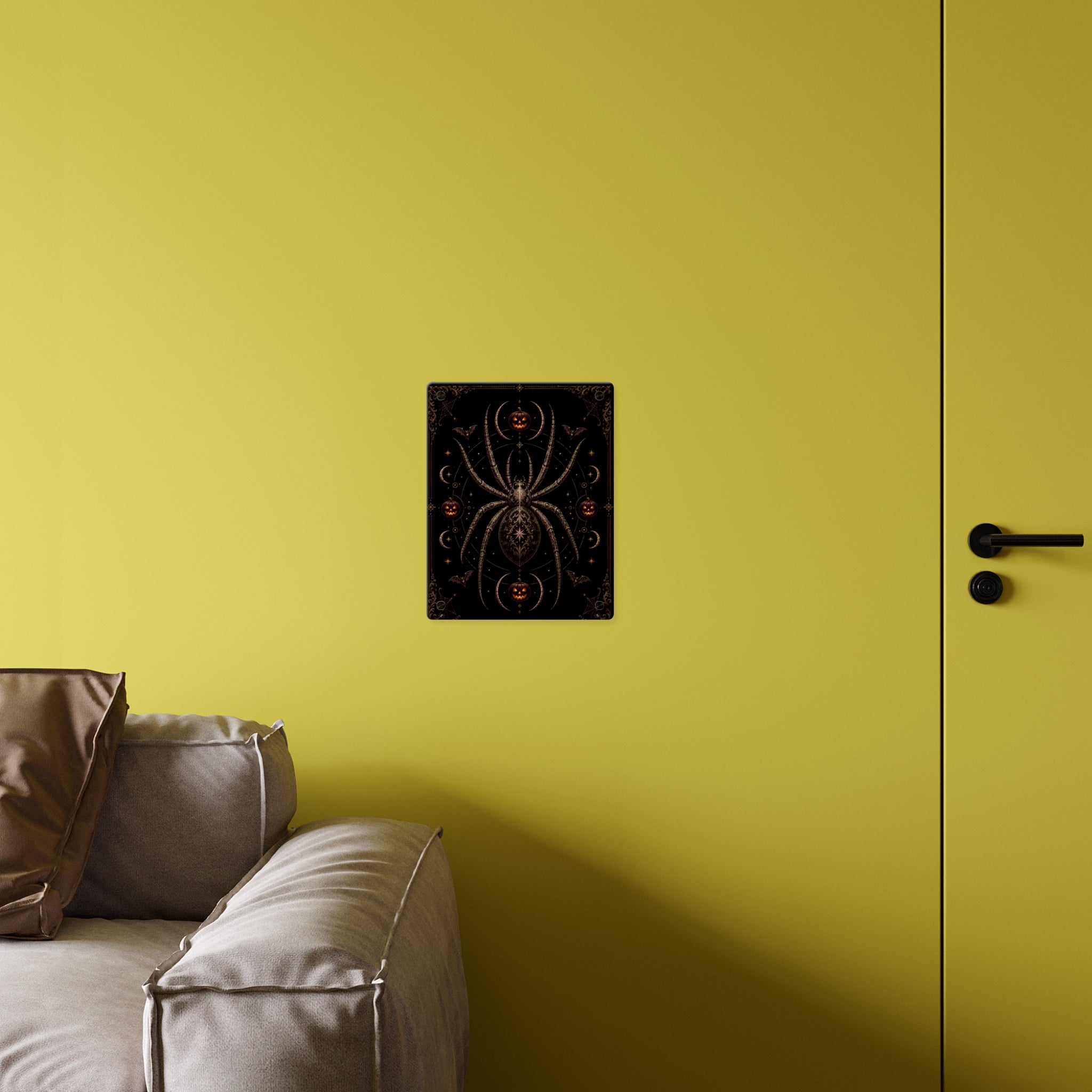 Halloween Spider Acrylic Wall Art Panel — Gothic Pumpkin & Bat Decor