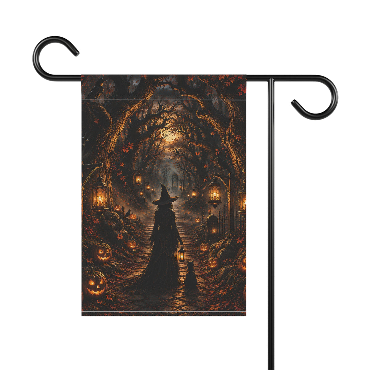Halloween Witch Garden Flag — Spooky Jack-O'-Lantern Path Yard Banner
