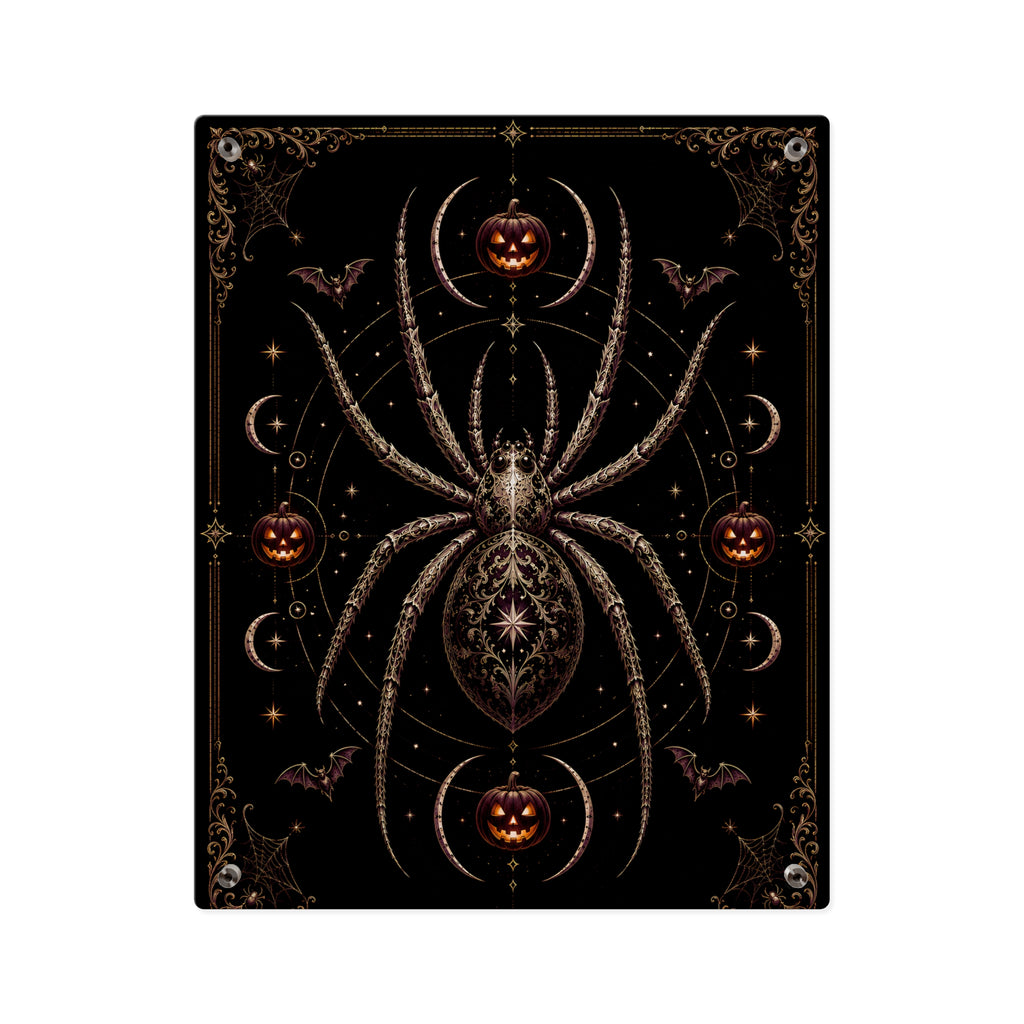 Halloween Spider Acrylic Wall Art Panel — Gothic Pumpkin & Bat Decor