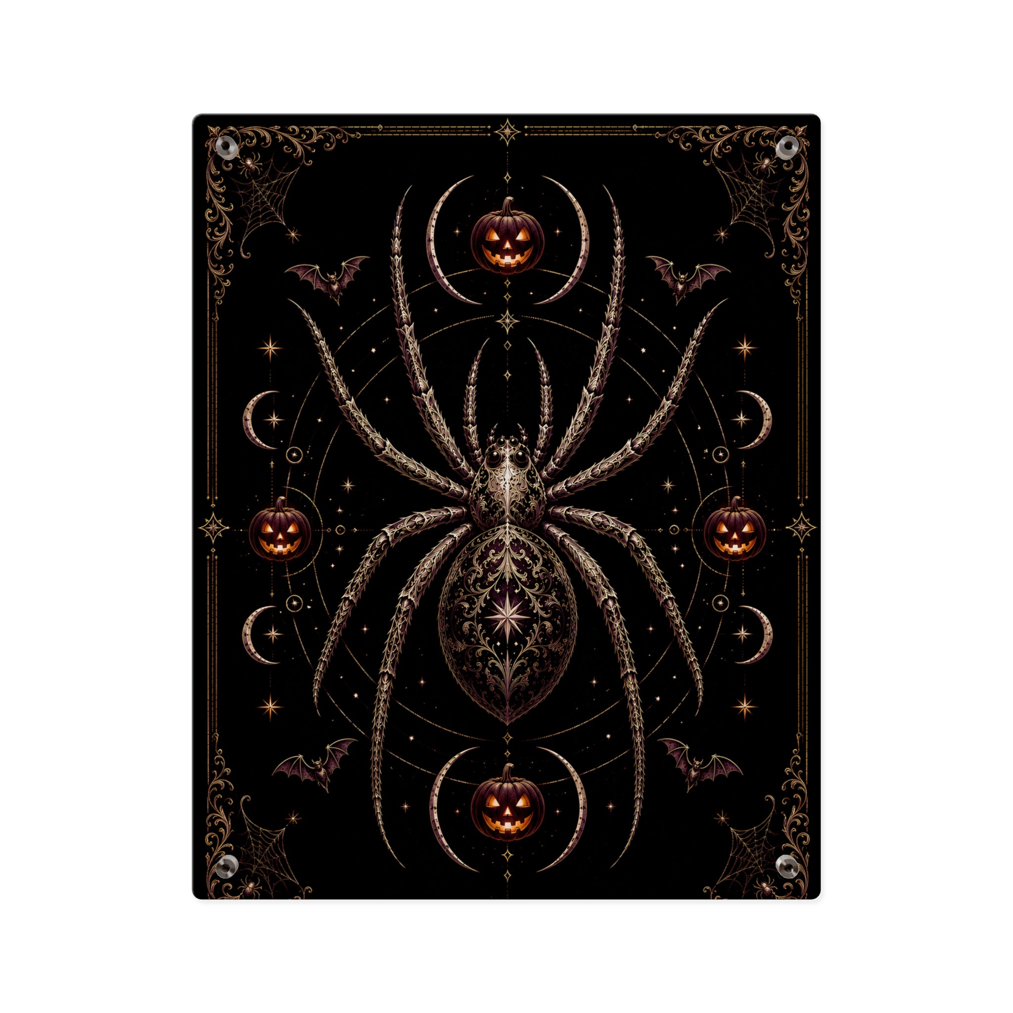 Halloween Spider Acrylic Wall Art Panel — Gothic Pumpkin & Bat Decor