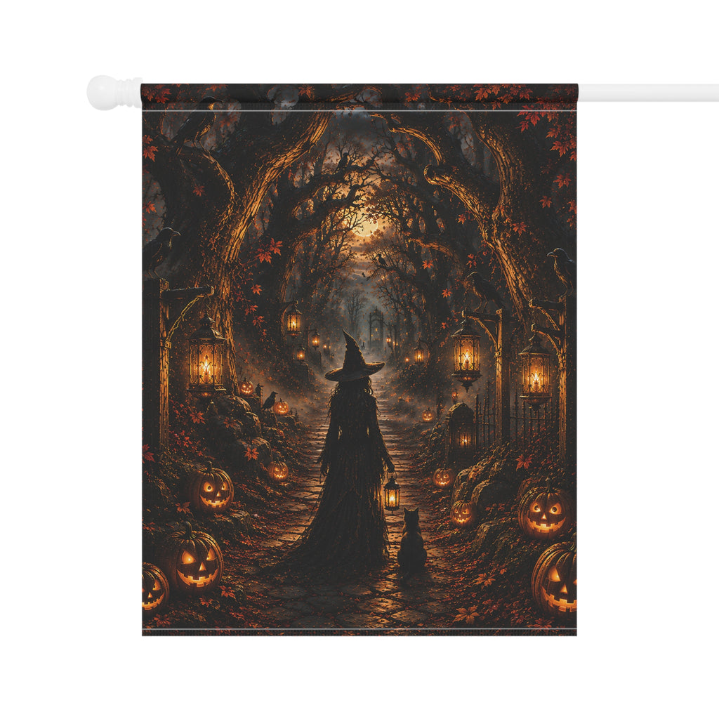Halloween Witch Garden Banner — Spooky Pumpkin Pathway Yard Flag