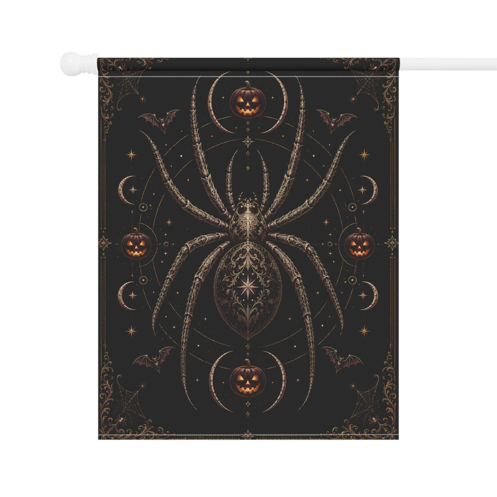 Gothic Spider Halloween Garden Flag – Jack-O'-Lantern & Bat House Banner