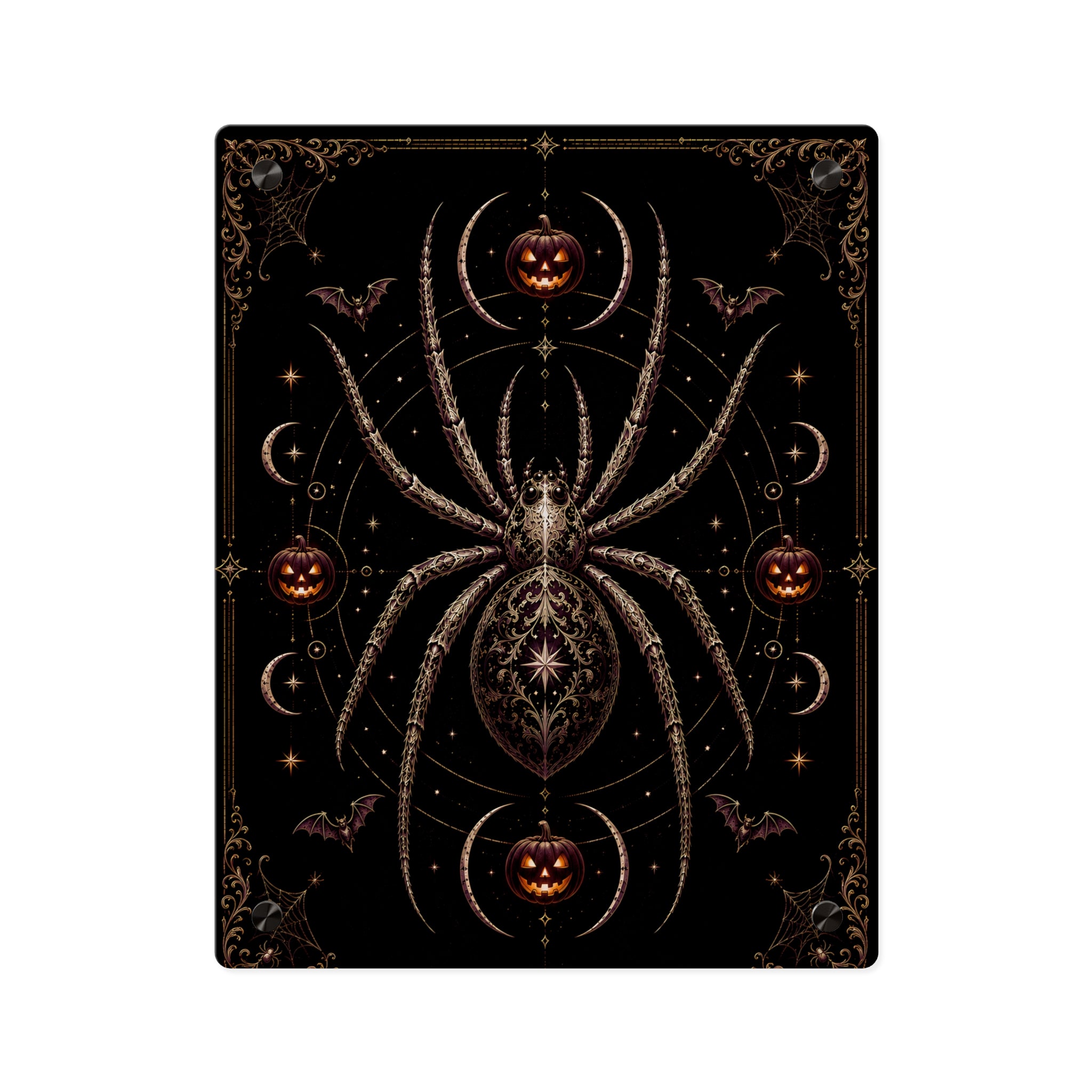 Halloween Spider Acrylic Wall Art Panel — Gothic Pumpkin & Bat Decor