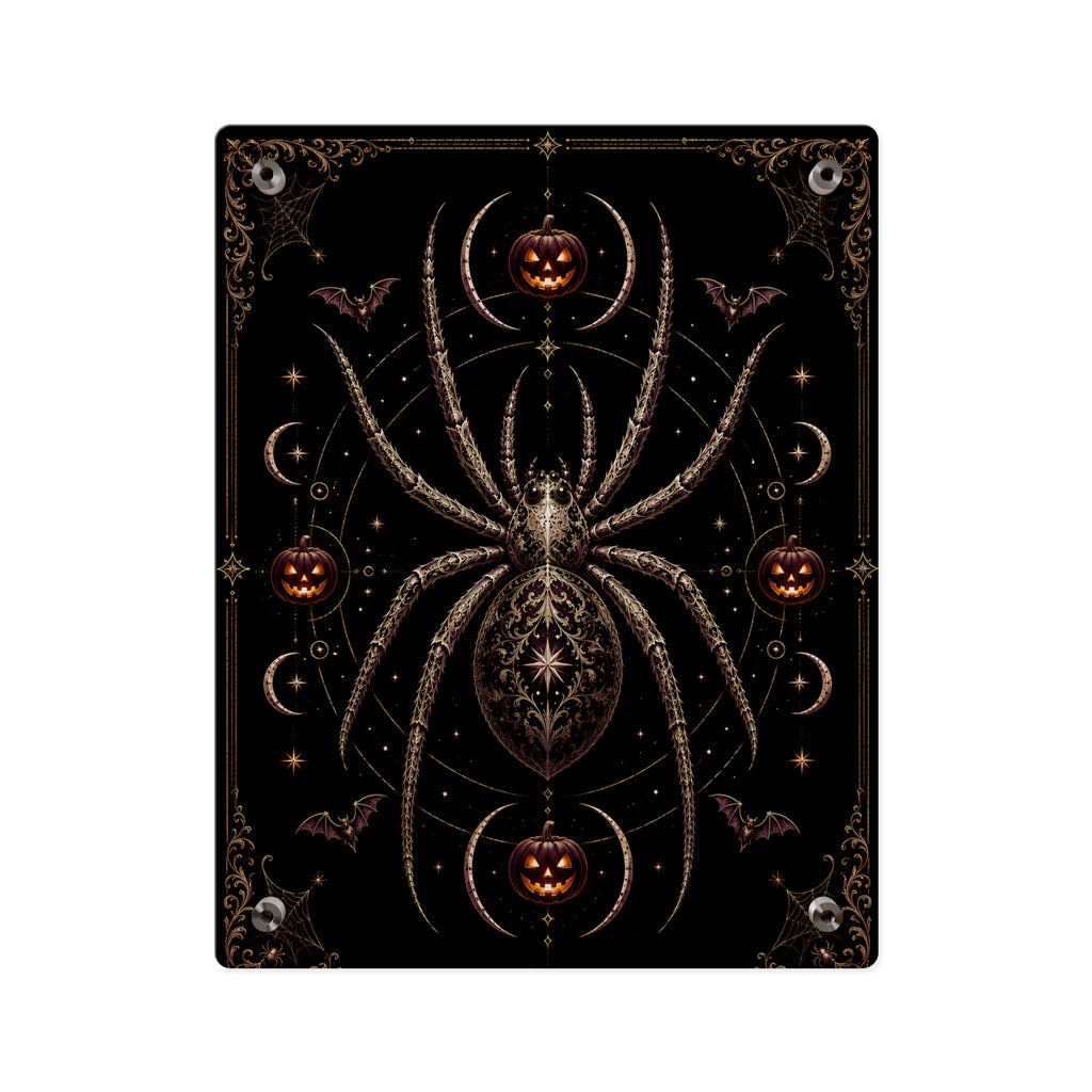 Halloween Spider Acrylic Wall Art Panel — Gothic Pumpkin & Bat Decor