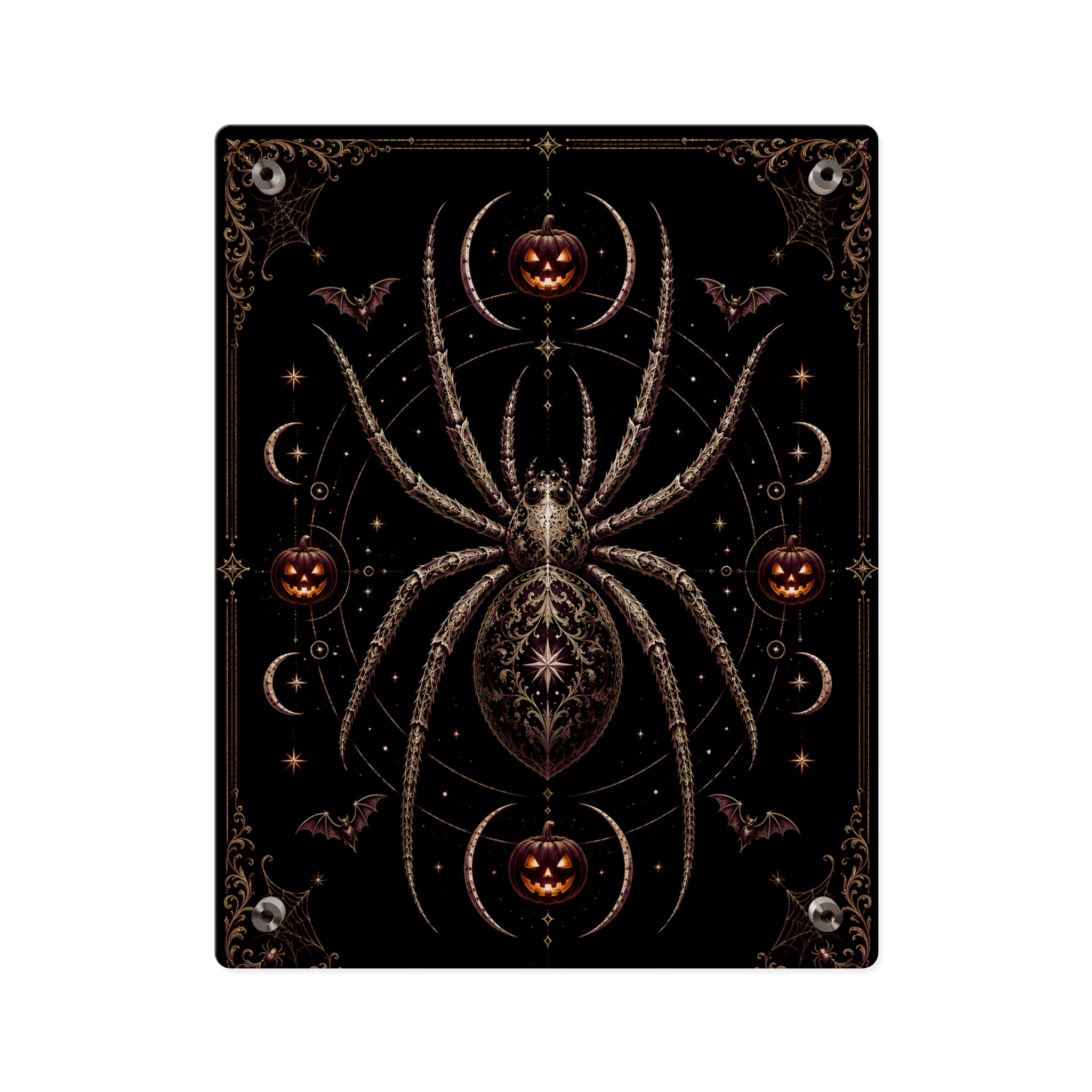 Halloween Spider Acrylic Wall Art Panel — Gothic Pumpkin & Bat Decor