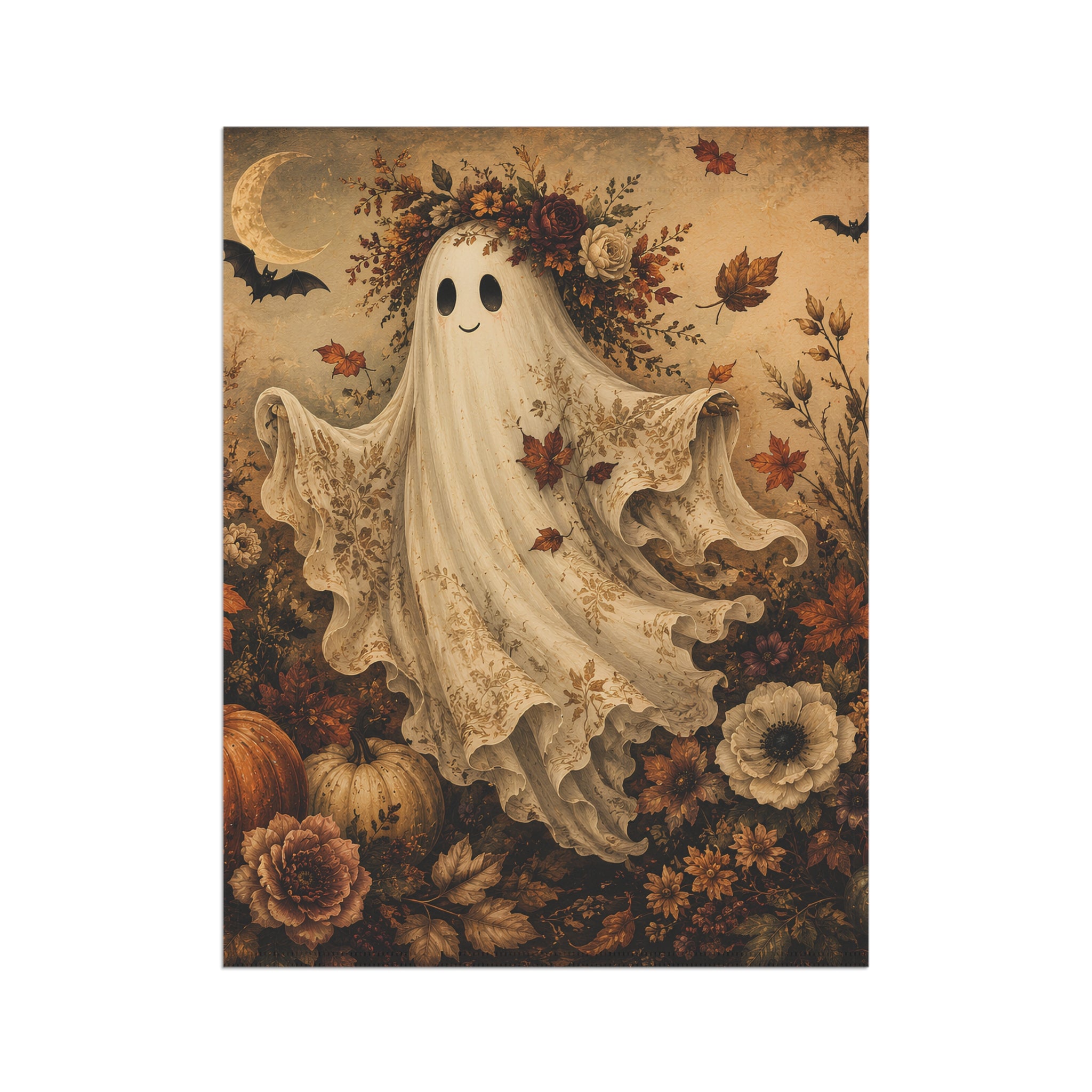 Floral Ghost Garden Flag – Vintage Halloween House & Yard Banner