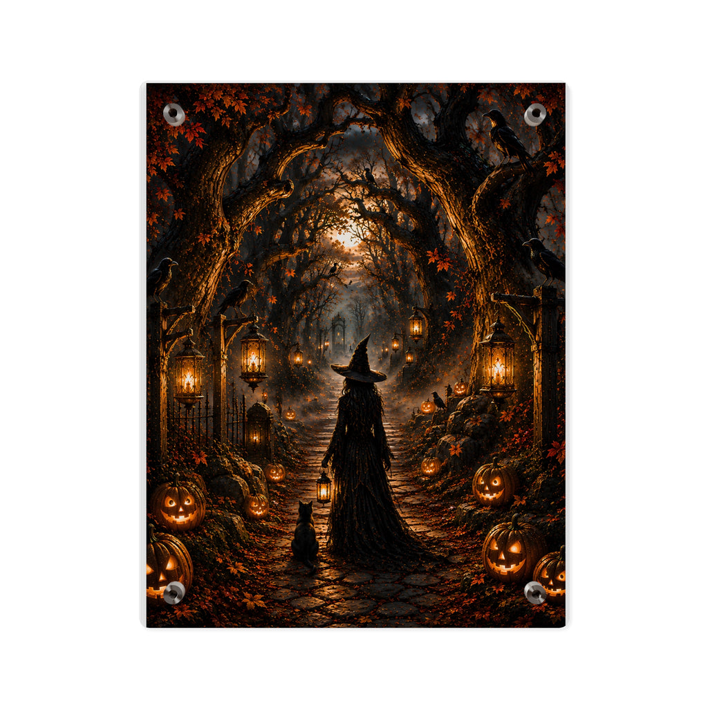 Halloween Witch Acrylic Wall Art Panel — Spooky Pumpkin Pathway Décor
