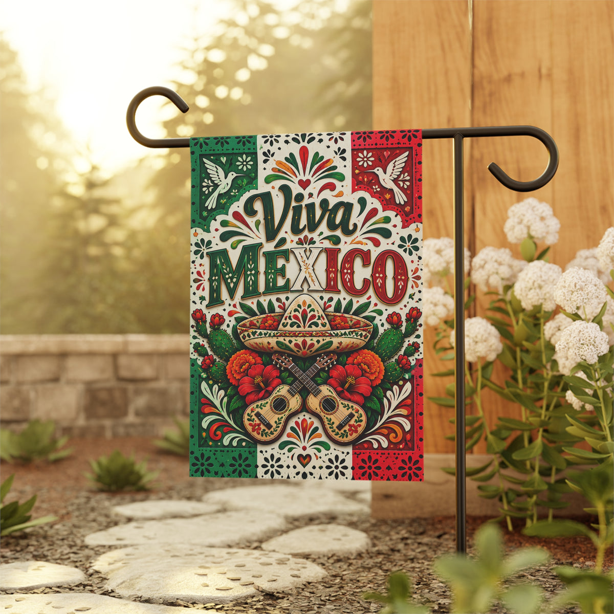 Viva Mexico Garden Flag – Mexican Fiesta Decorative House Banner