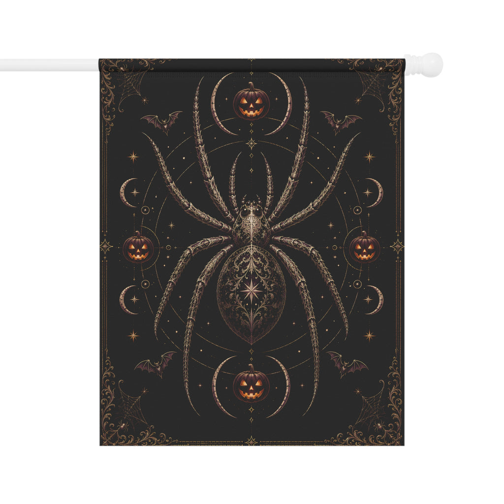 Gothic Spider Halloween Garden Flag – Jack-O'-Lantern & Bat House Banner