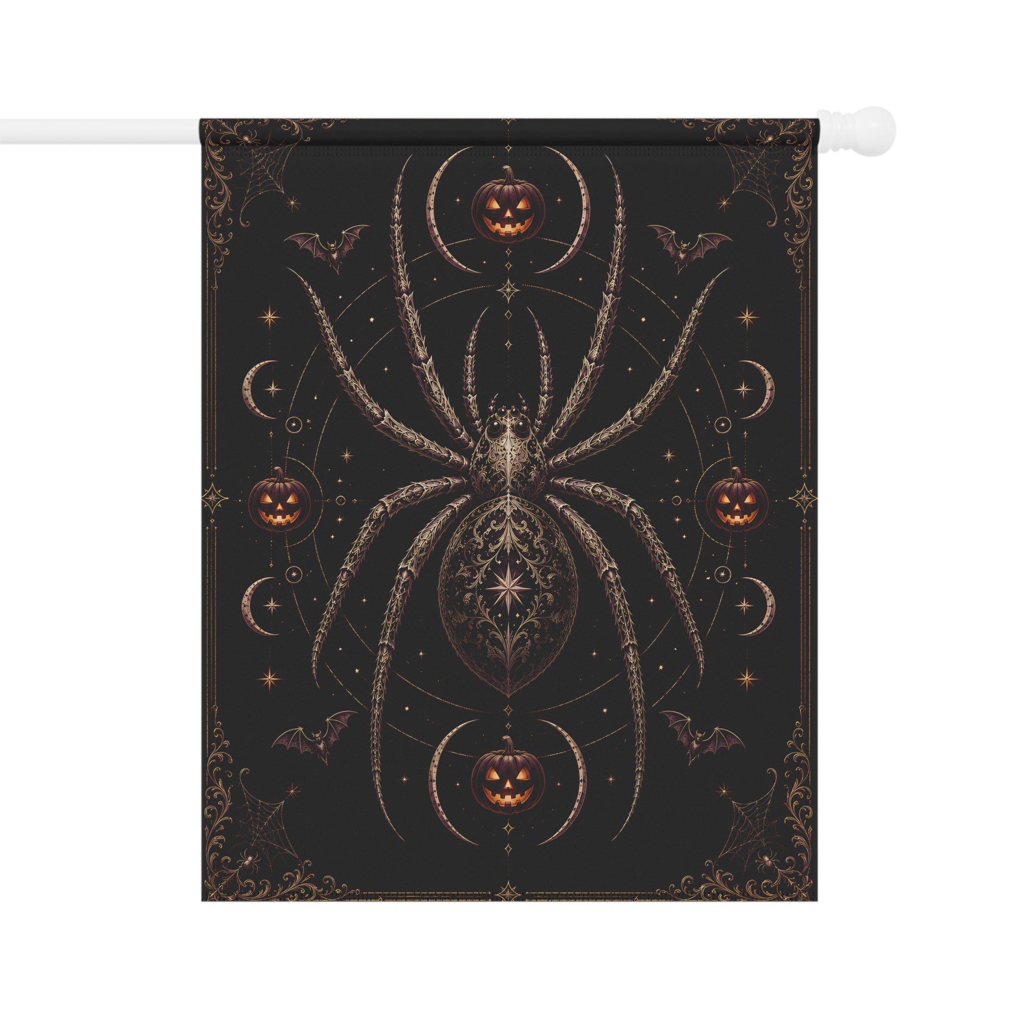 Gothic Spider Halloween Garden Flag – Jack-O'-Lantern & Bat House Banner