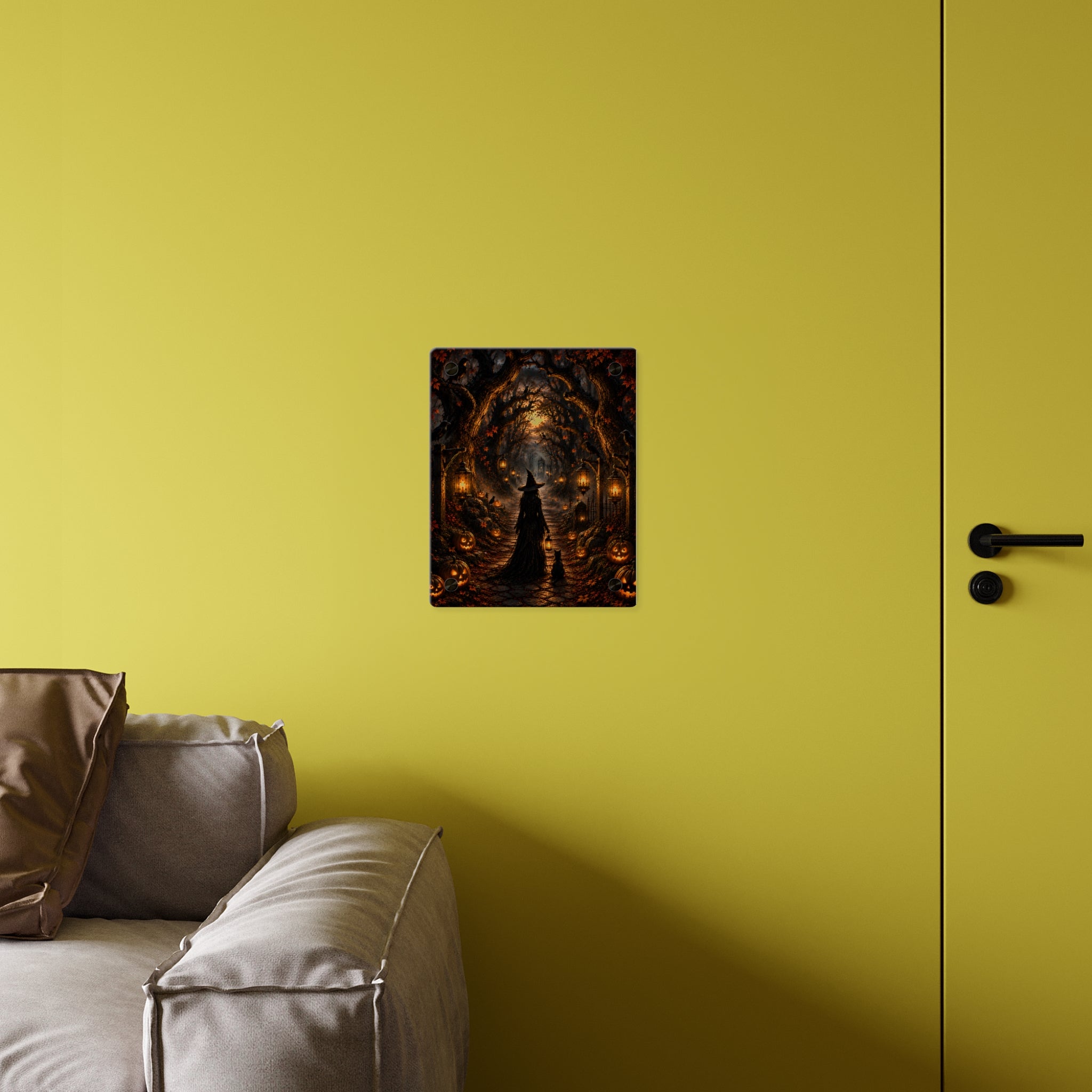 Halloween Witch Acrylic Wall Art Panel — Spooky Pumpkin Pathway Décor