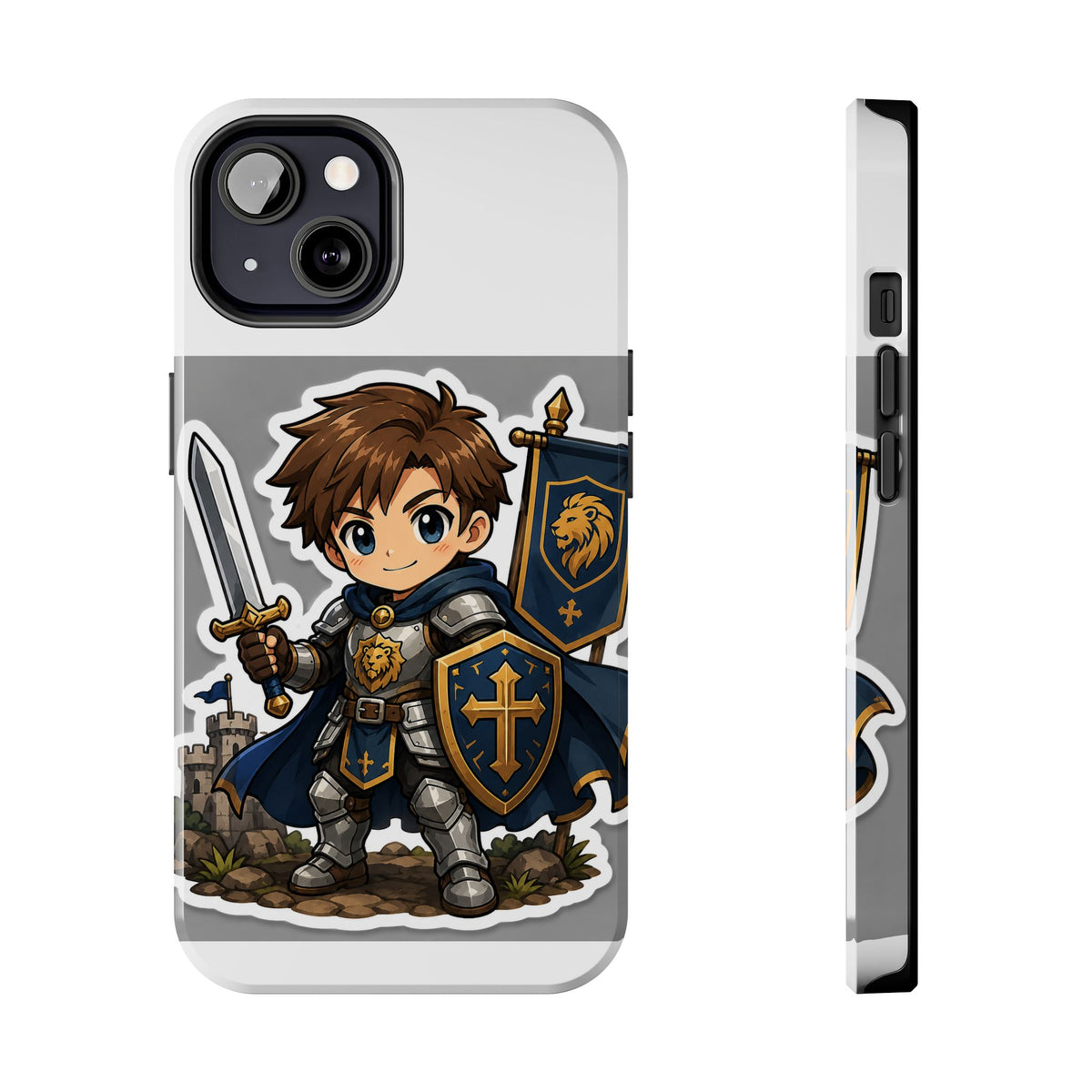 Chibi Knight Tough Phone Case – Cute Armor Sword Shield Design