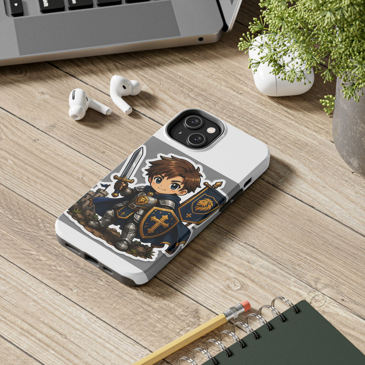 Chibi Knight Tough Phone Case – Cute Armor Sword Shield Design