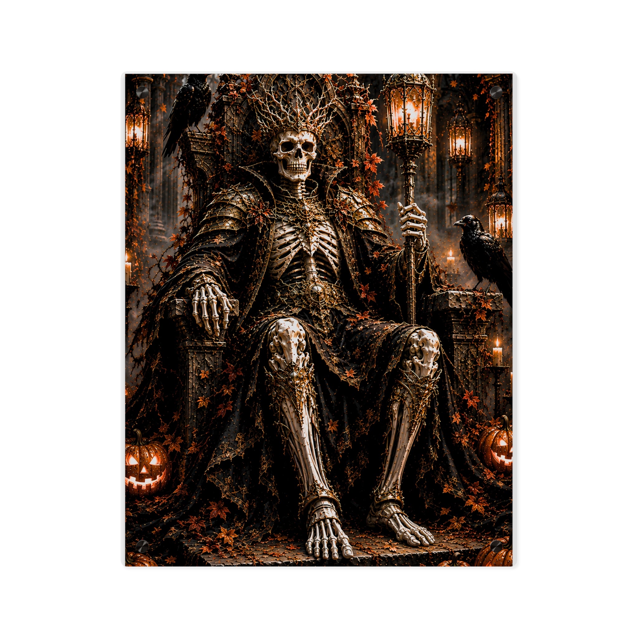 Skeleton King Acrylic Wall Art Panel — Gothic Halloween Home Decor
