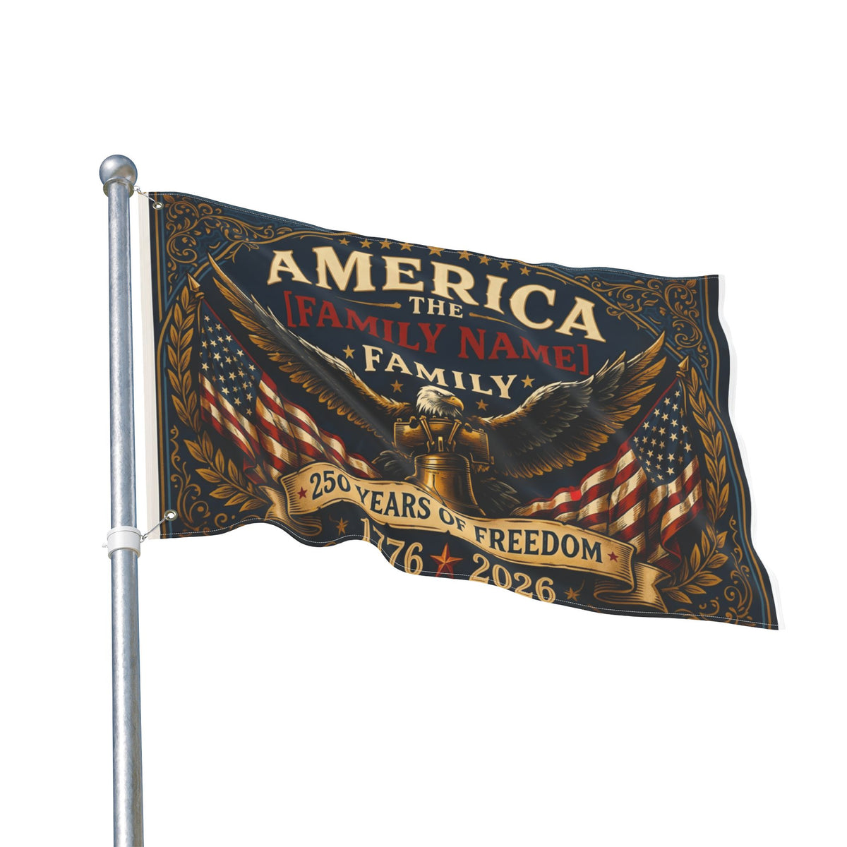 Heritage Crest Flag — 250 Years of Freedom Double-Sided Patriotic Flag (1776–2026)