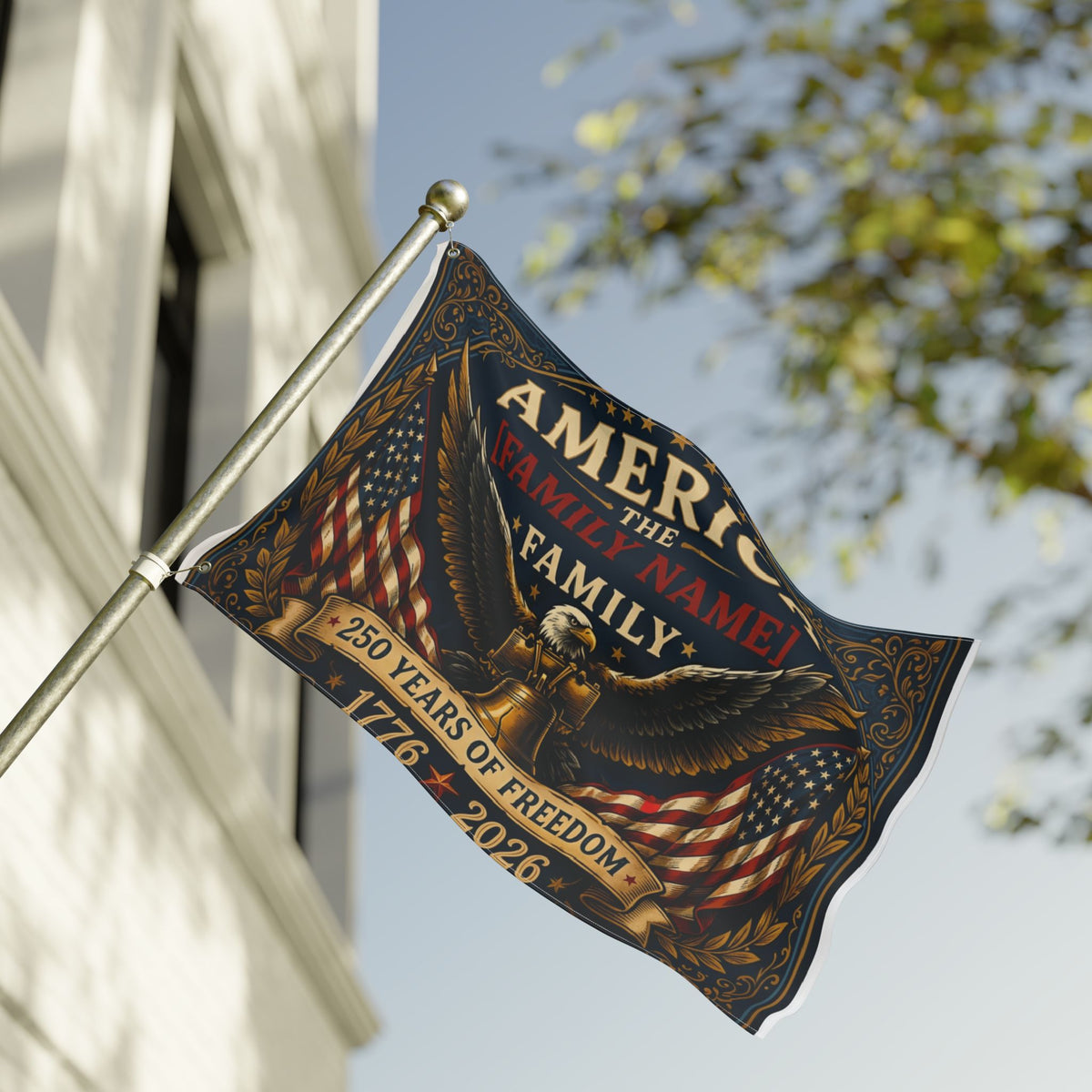 Heritage Crest Flag — 250 Years of Freedom Double-Sided Patriotic Flag (1776–2026)