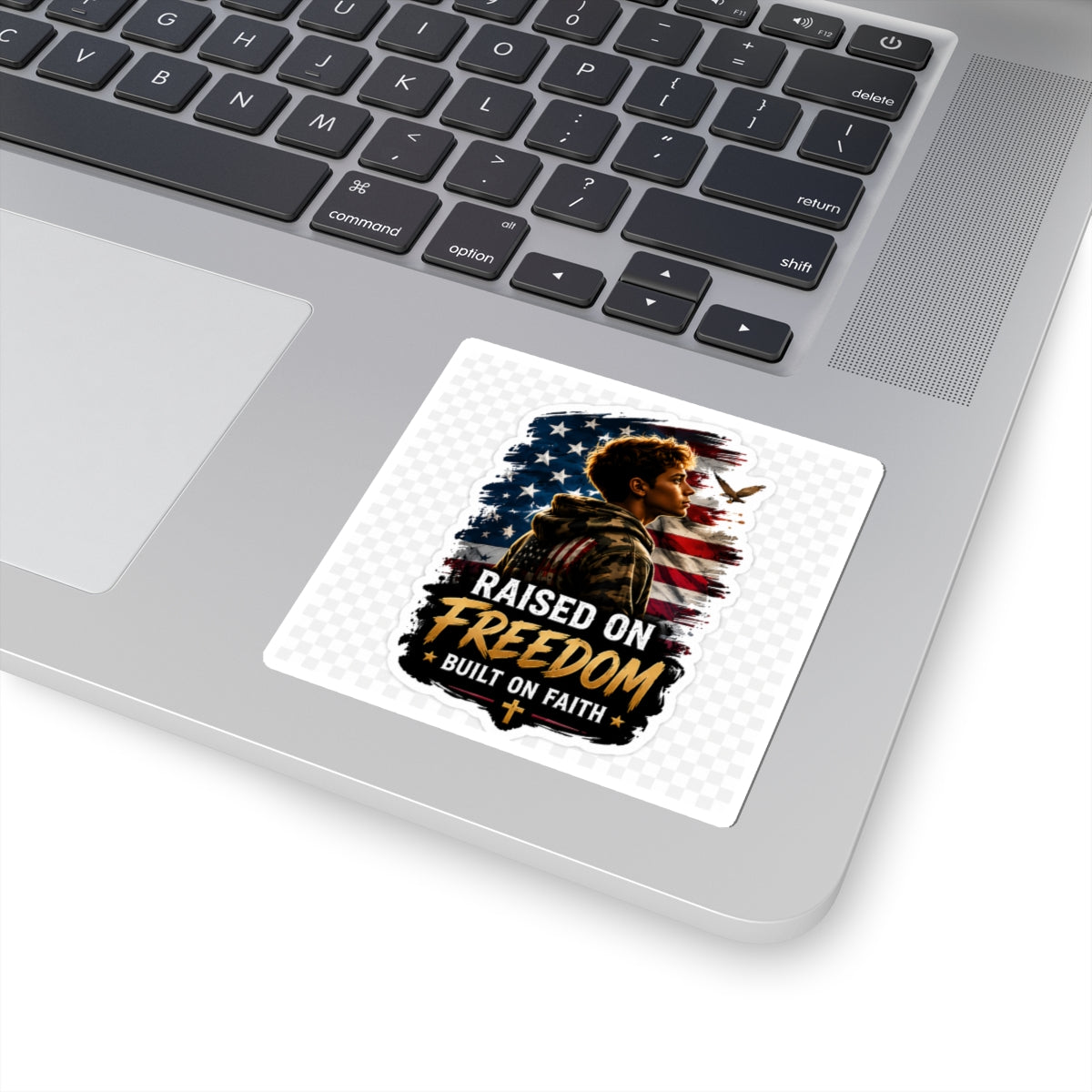 Raised on Freedom Kiss-Cut Sticker — Patriotic American Flag & Faith Design