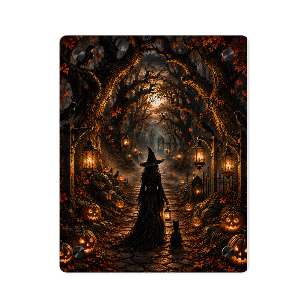 Halloween Witch Acrylic Wall Art Panel — Spooky Pumpkin Pathway Décor
