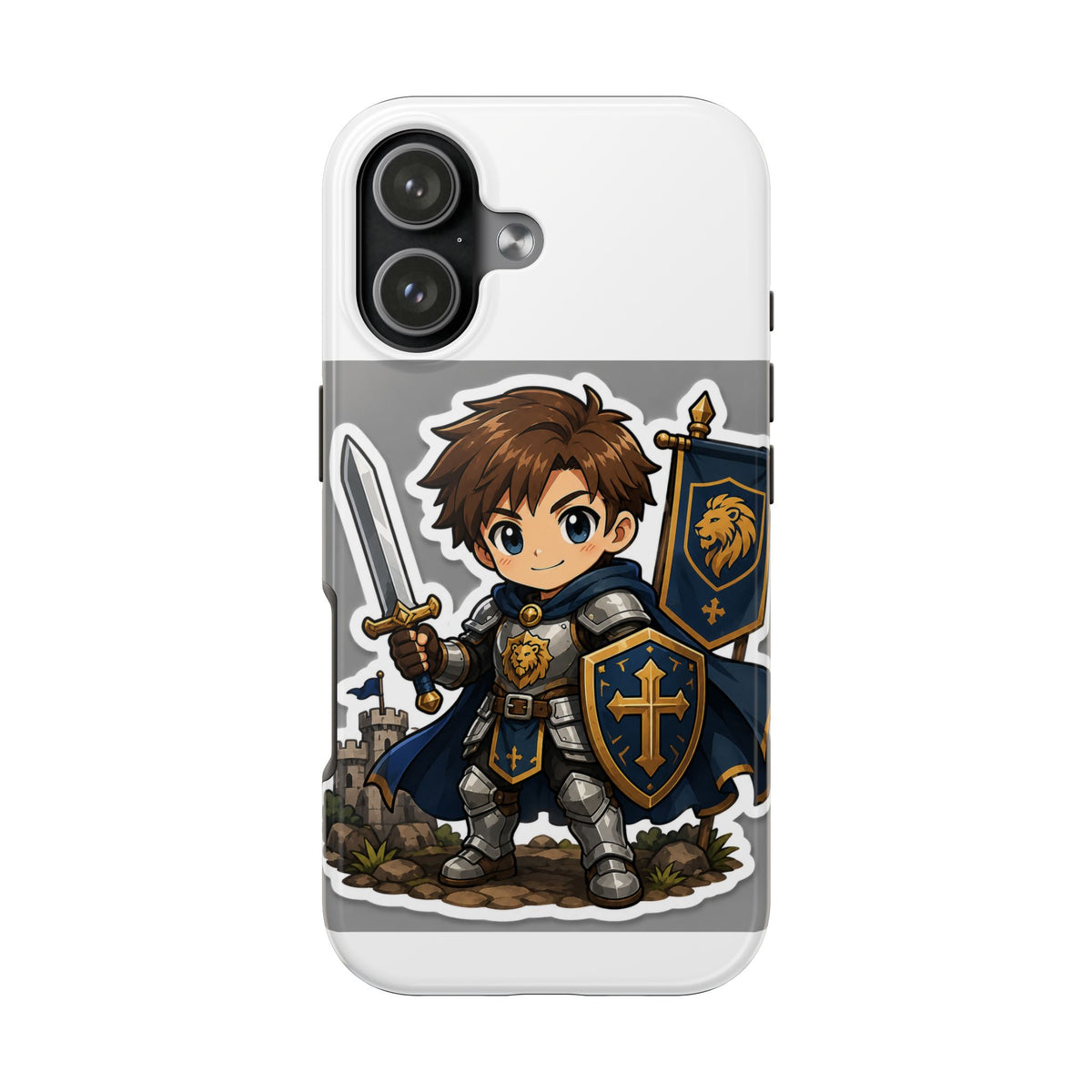 Chibi Knight Tough Phone Case – Cute Armor Sword Shield Design