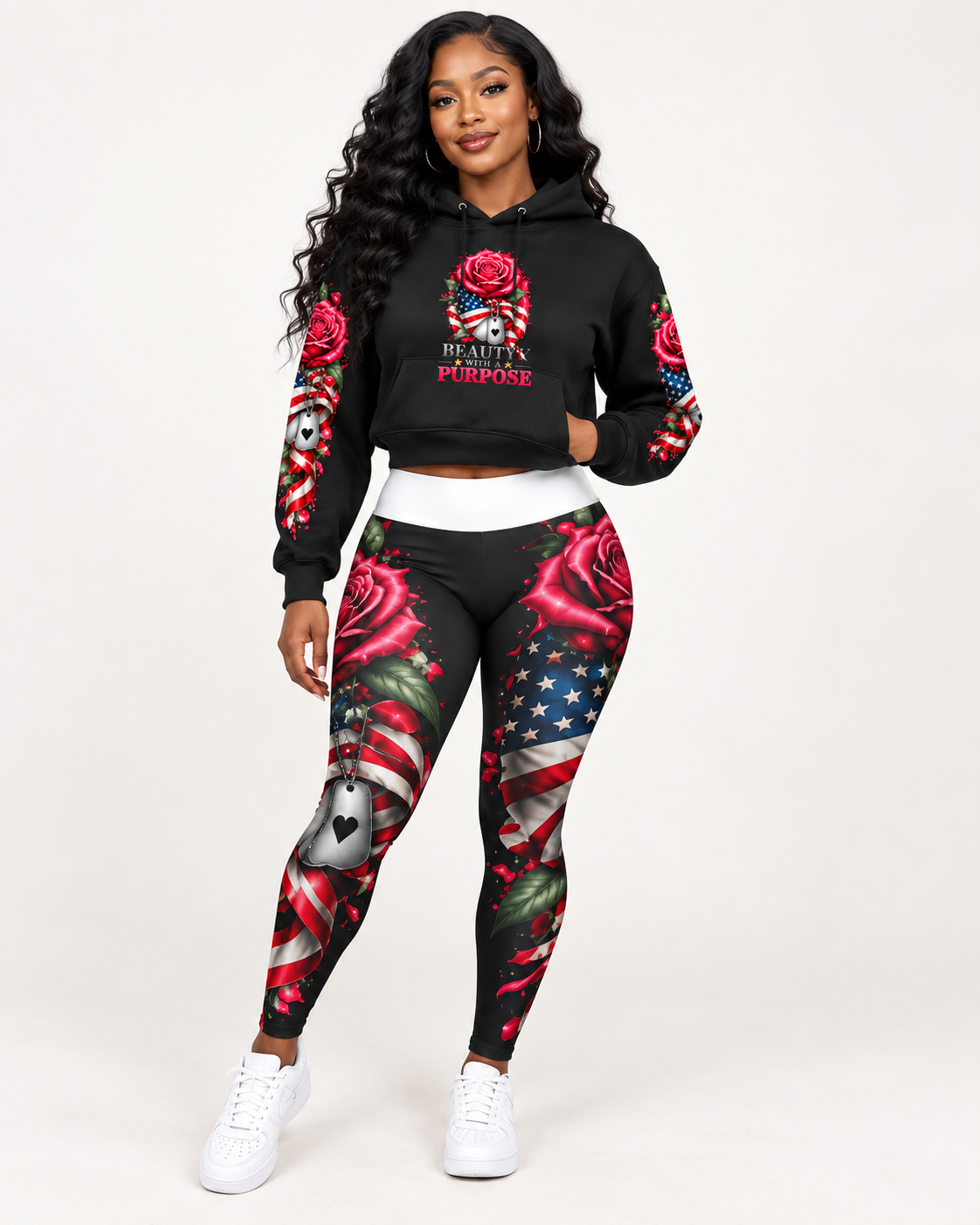 Patriotic Rose Sports Bra — "Beauty With a Purpose" (Faith • Strength • Service)