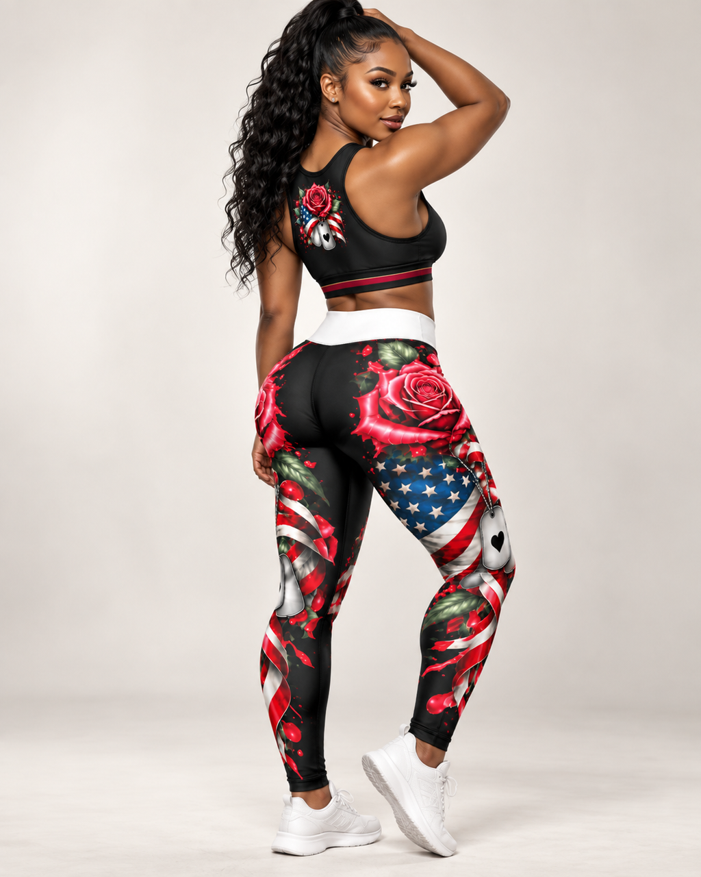 Patriotic Rose Sports Bra — "Beauty With a Purpose" (Faith • Strength • Service)