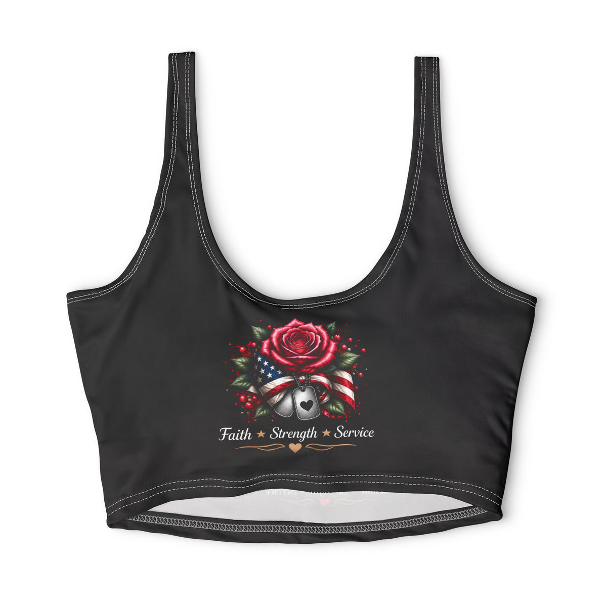 Patriotic Rose Sports Bra — "Beauty With a Purpose" (Faith • Strength • Service)