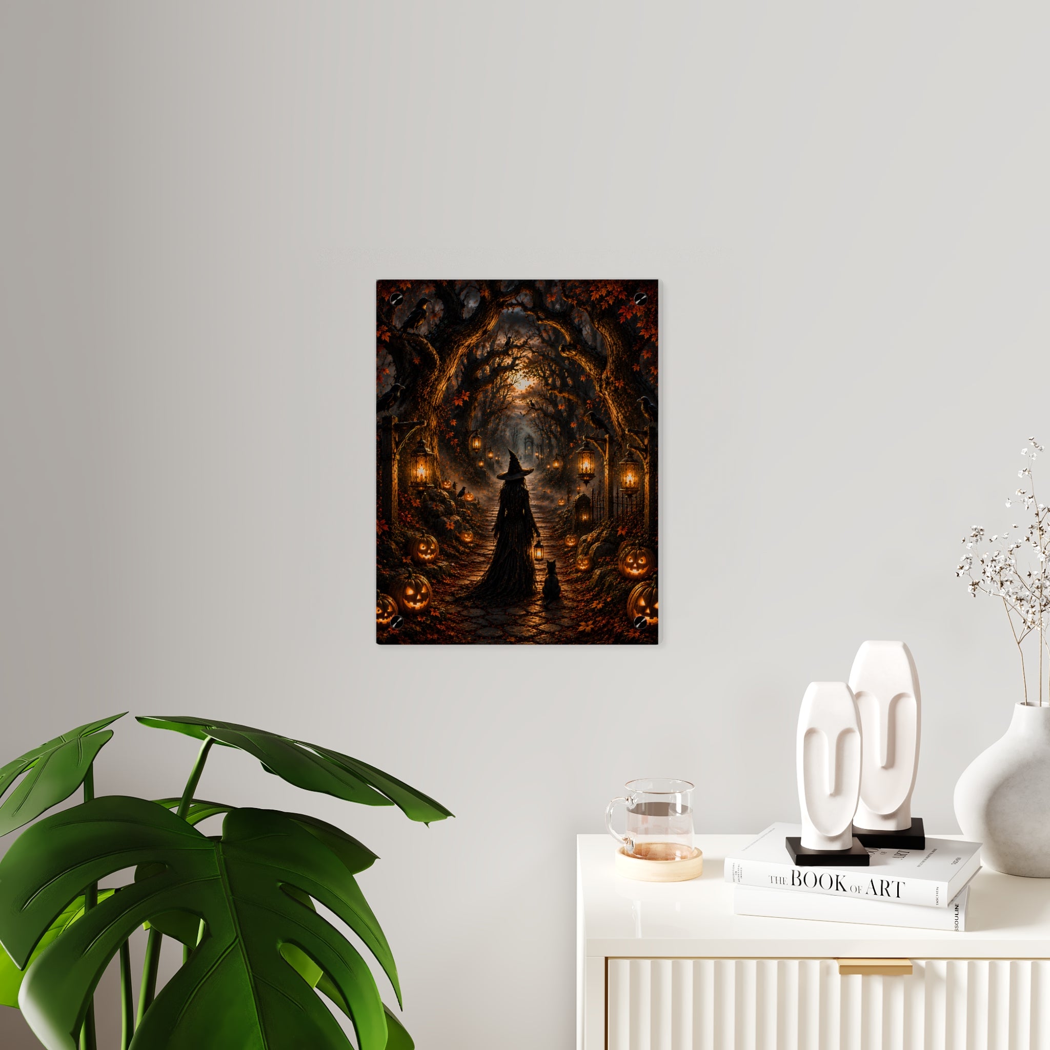 Halloween Witch Acrylic Wall Art Panel — Spooky Pumpkin Pathway Décor