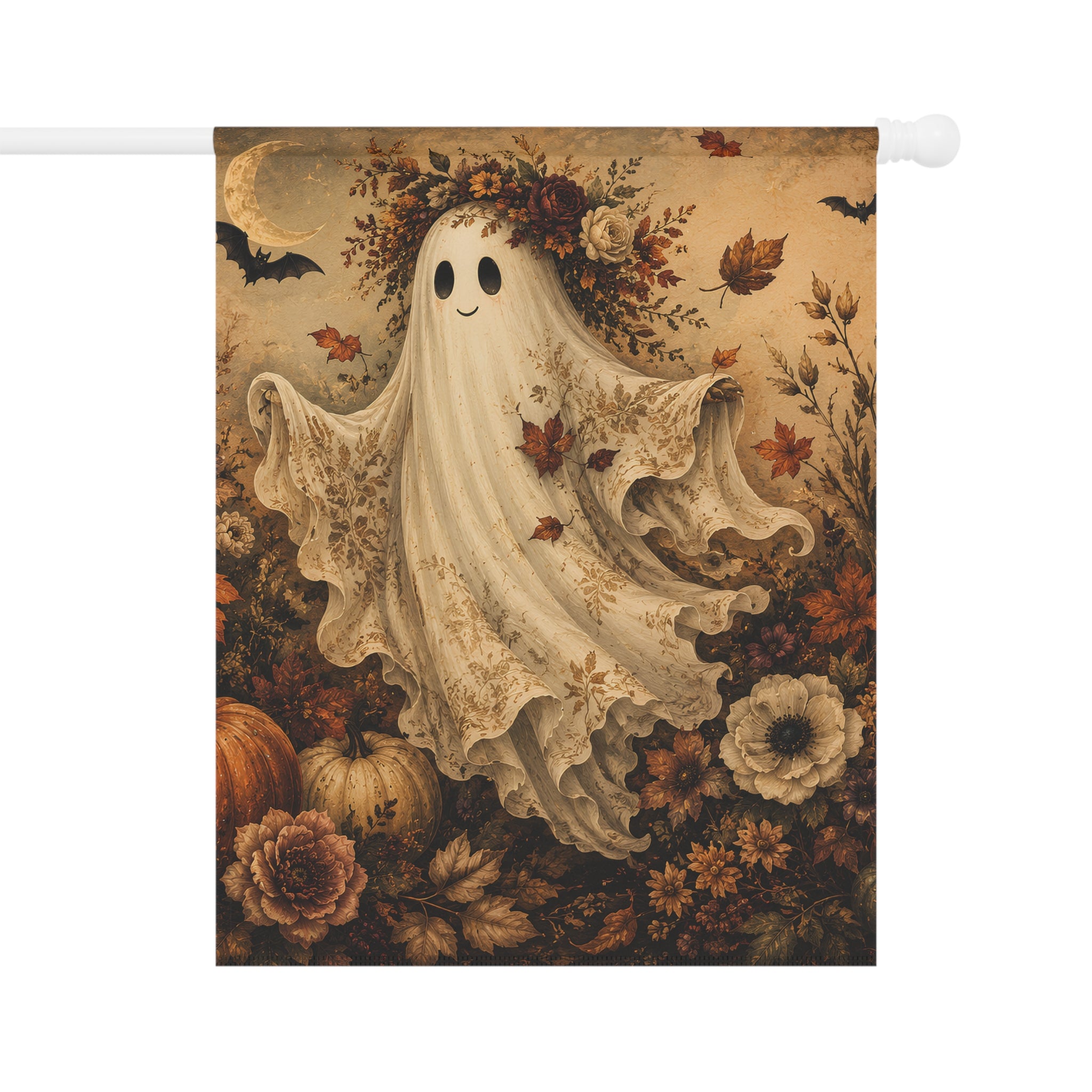 Floral Ghost Garden Flag – Vintage Halloween House & Yard Banner