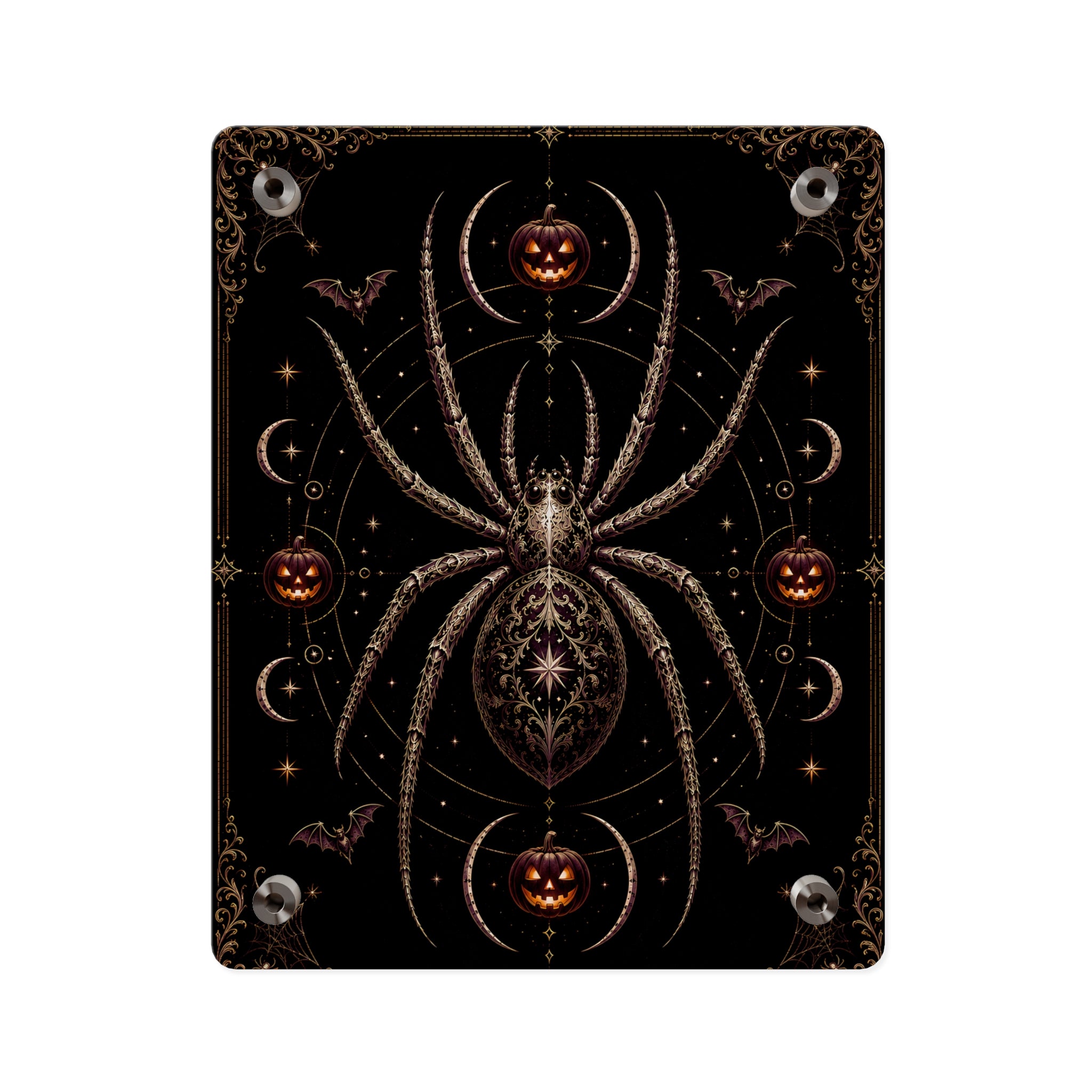 Halloween Spider Acrylic Wall Art Panel — Gothic Pumpkin & Bat Decor