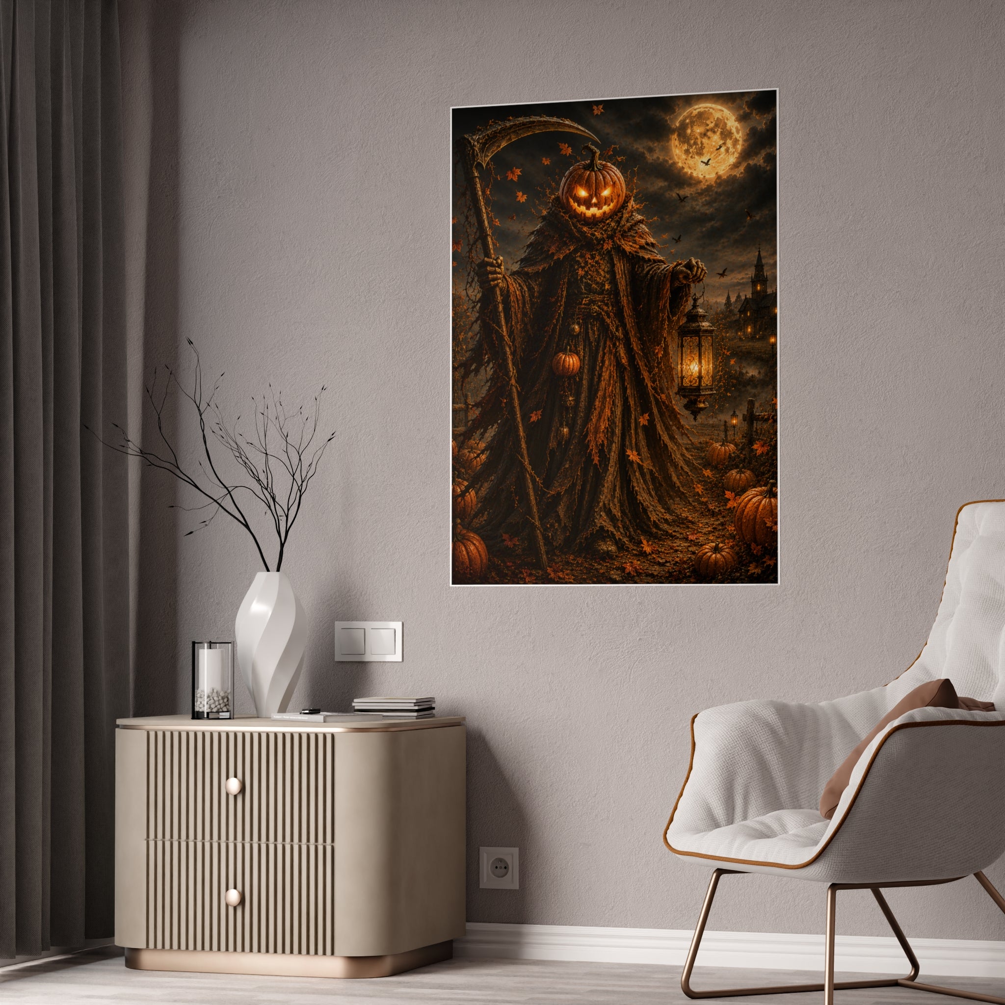 Pumpkin Reaper Gloss Poster — Spooky Halloween Wall Art
