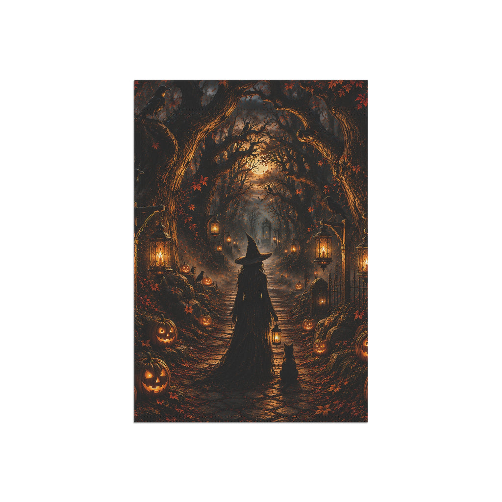 Halloween Witch Garden Flag — Spooky Jack-O'-Lantern Path Yard Banner