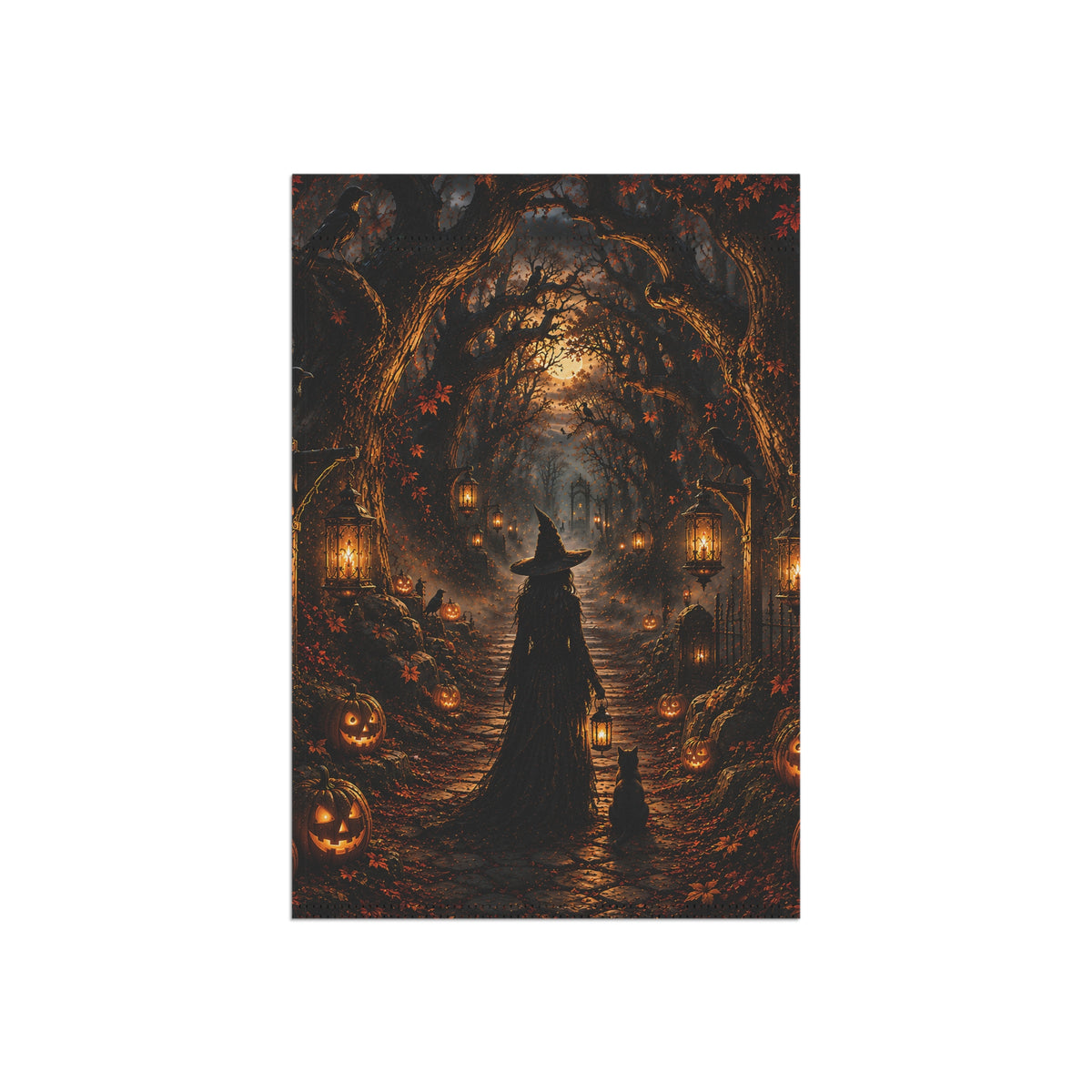 Halloween Witch Garden Flag — Spooky Jack-O'-Lantern Path Yard Banner