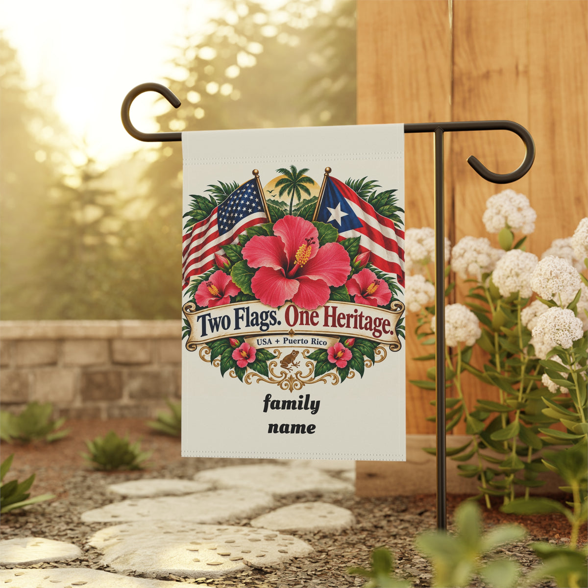 Two Flags One Heritage USA Puerto Rico Garden Banner