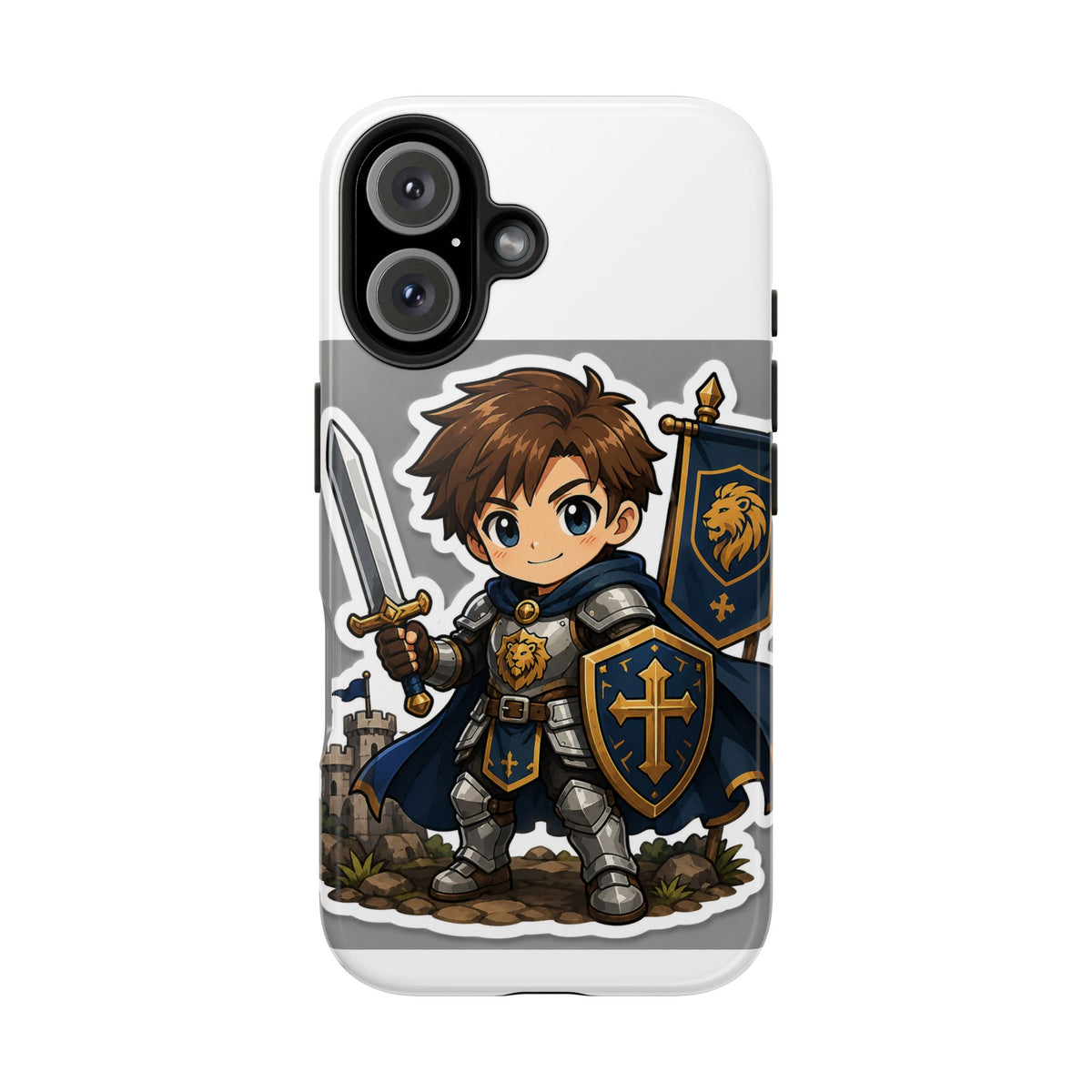 Chibi Knight Tough Phone Case – Cute Armor Sword Shield Design