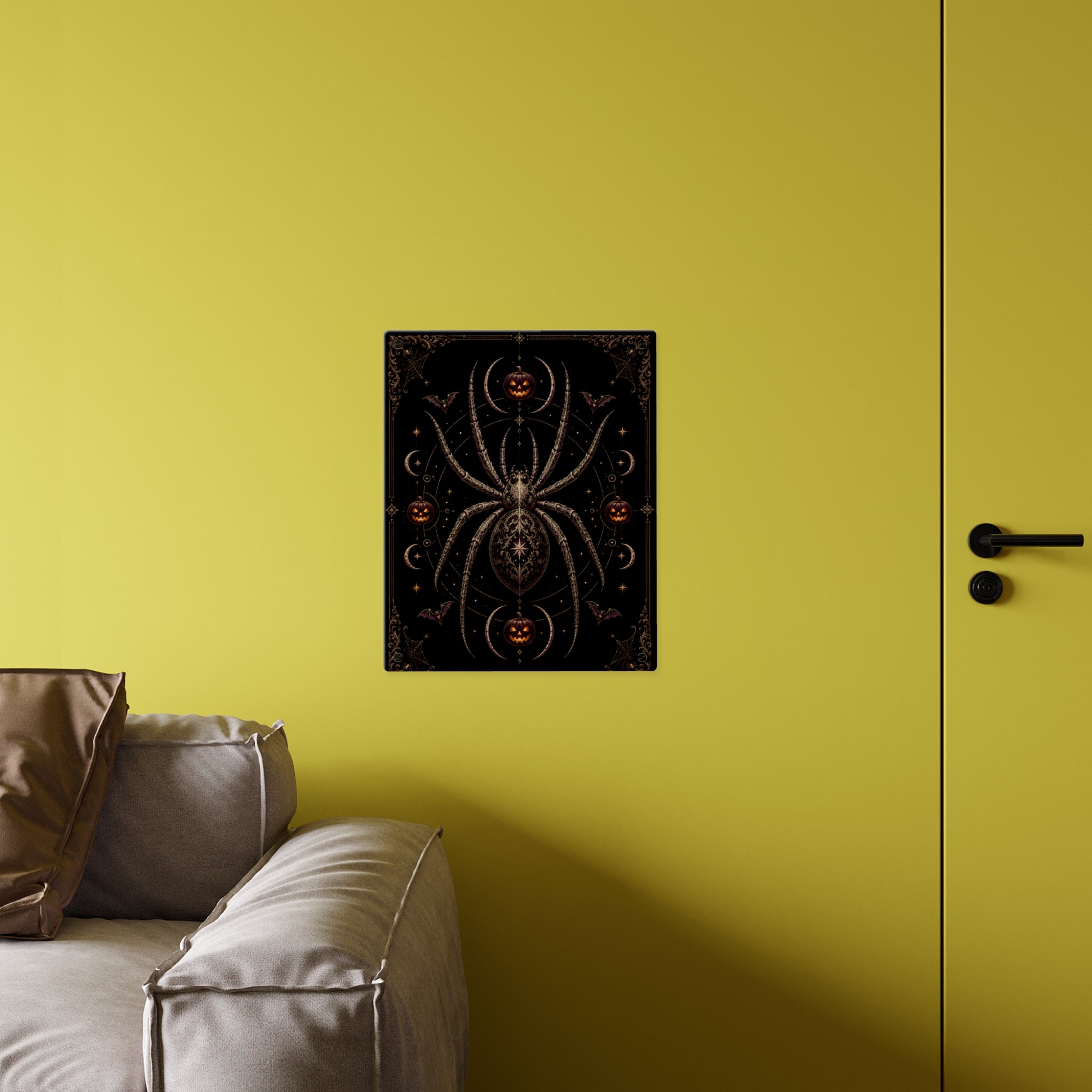 Halloween Spider Acrylic Wall Art Panel — Gothic Pumpkin & Bat Decor