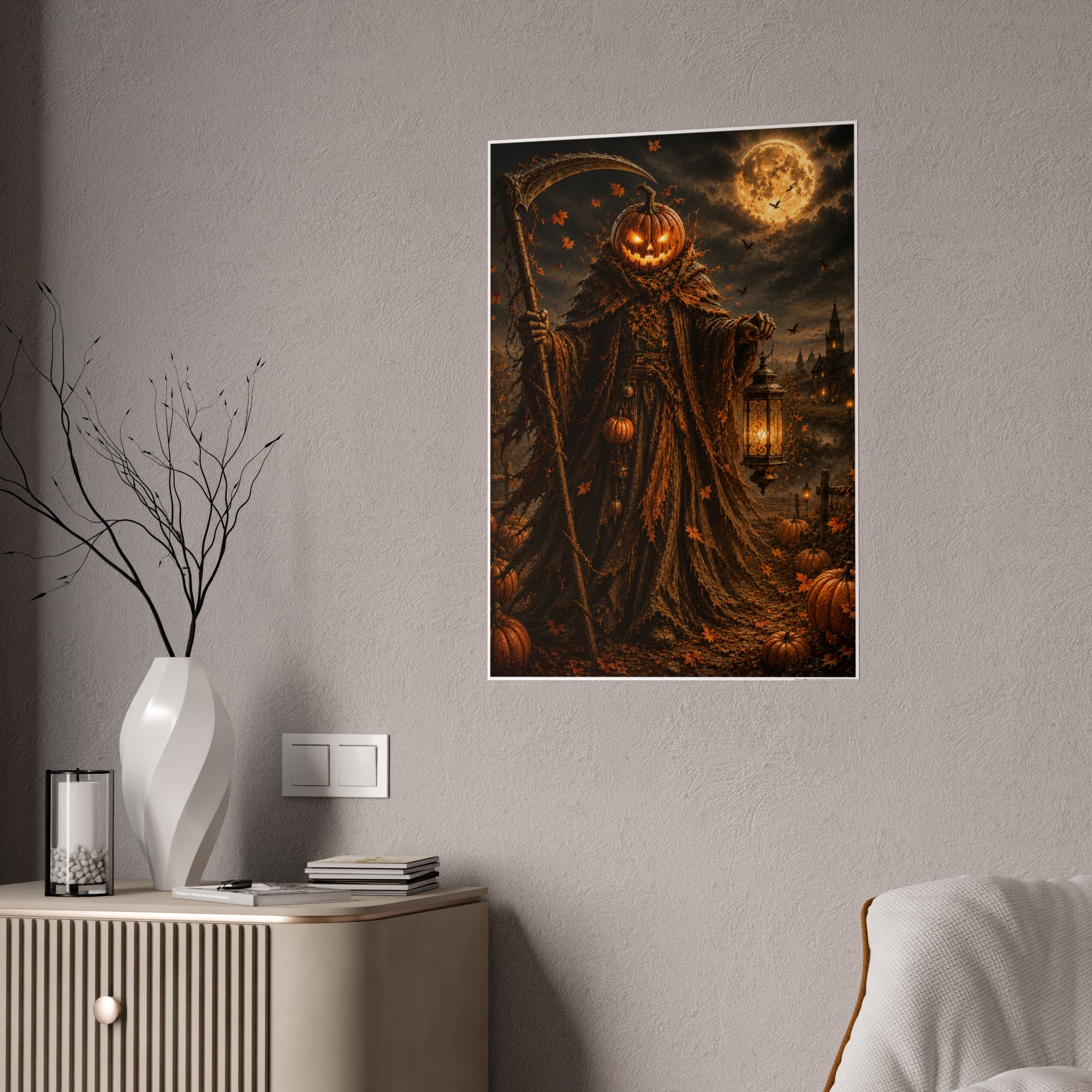 Pumpkin Reaper Gloss Poster — Spooky Halloween Wall Art