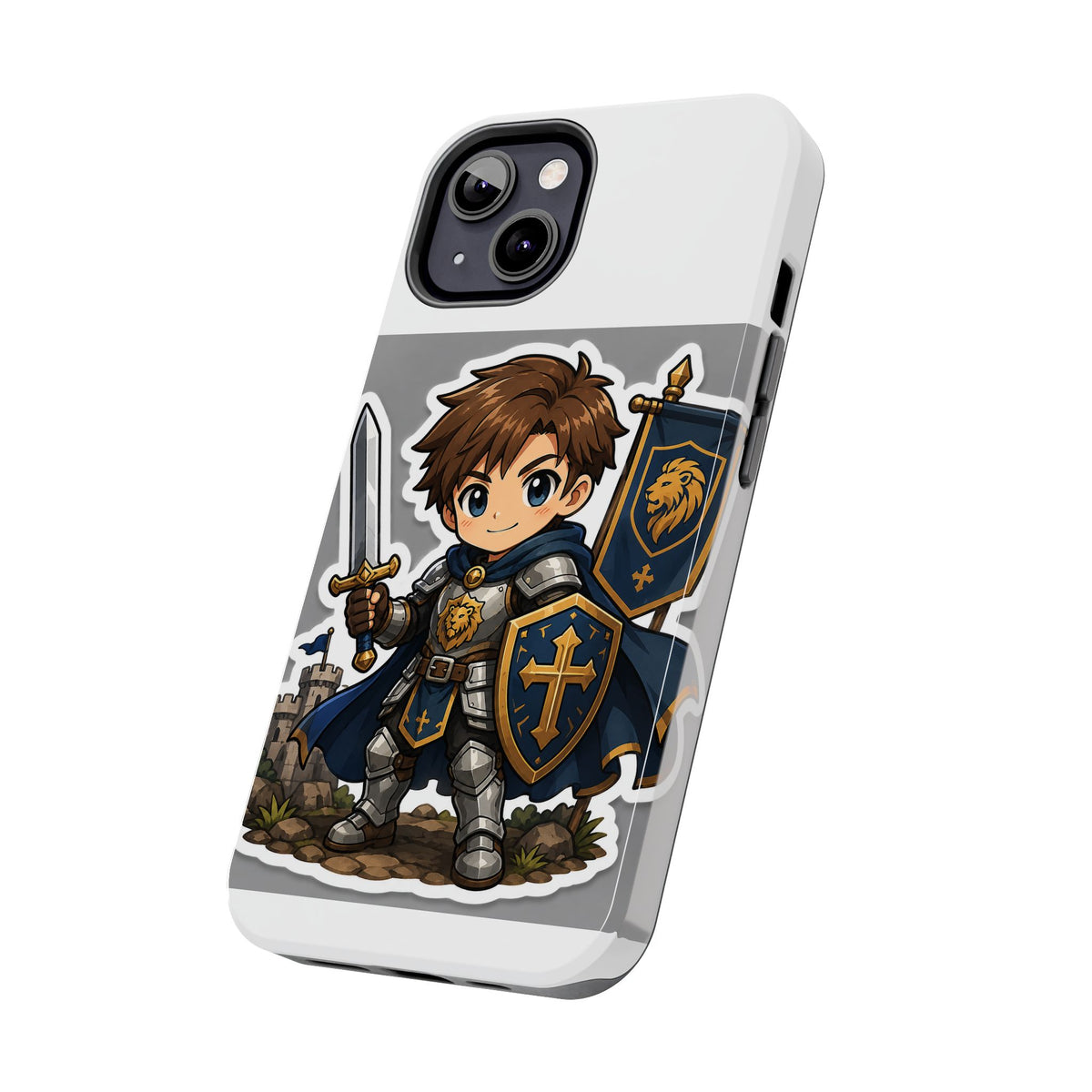 Chibi Knight Tough Phone Case – Cute Armor Sword Shield Design