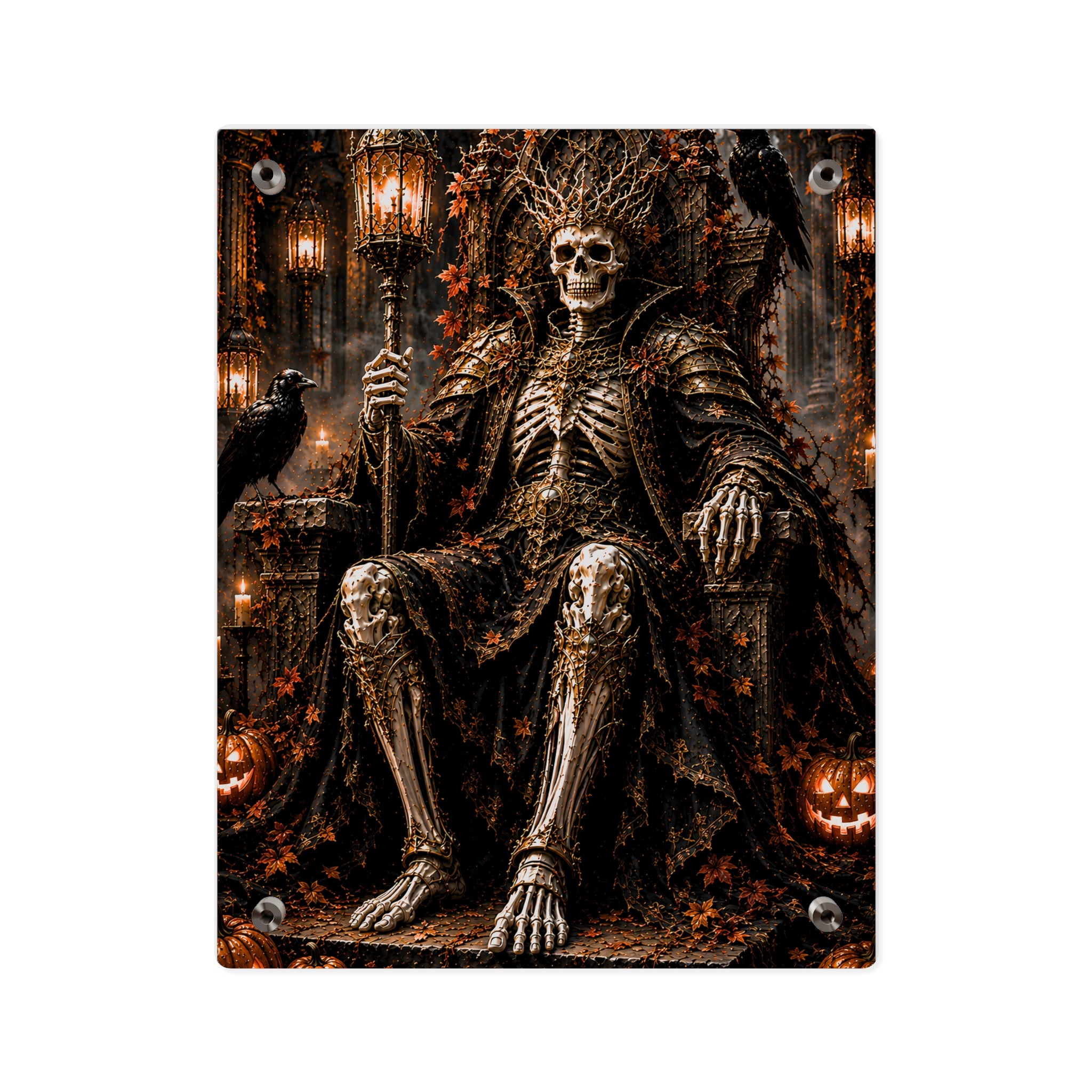 Skeleton King Acrylic Wall Art Panel — Gothic Halloween Home Decor