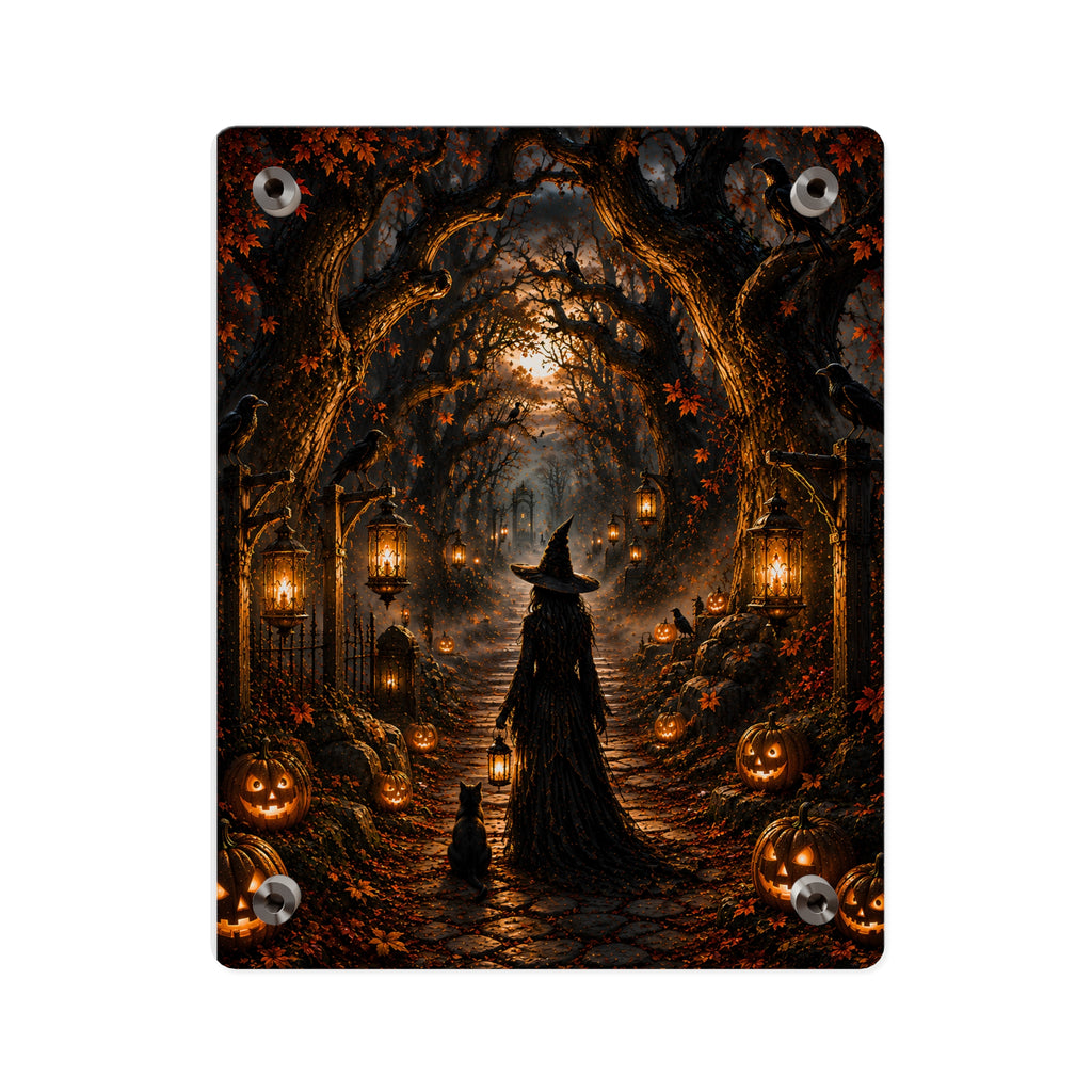 Halloween Witch Acrylic Wall Art Panel — Spooky Pumpkin Pathway Décor