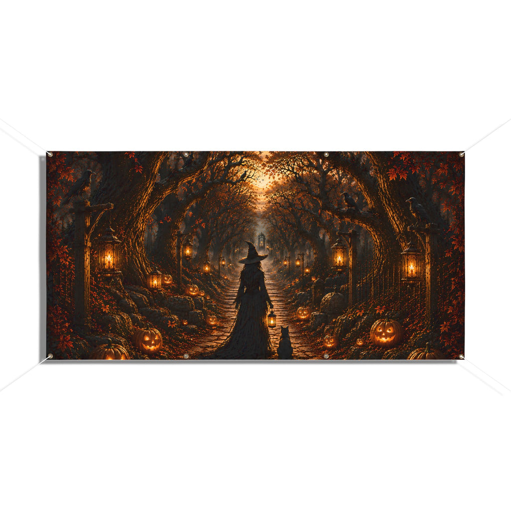 Halloween Witch Path Vinyl Banner — Spooky Pumpkin Lantern Outdoor Decoration