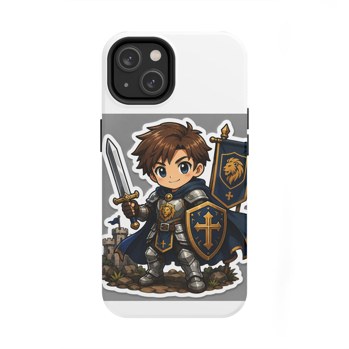 Chibi Knight Tough Phone Case – Cute Armor Sword Shield Design