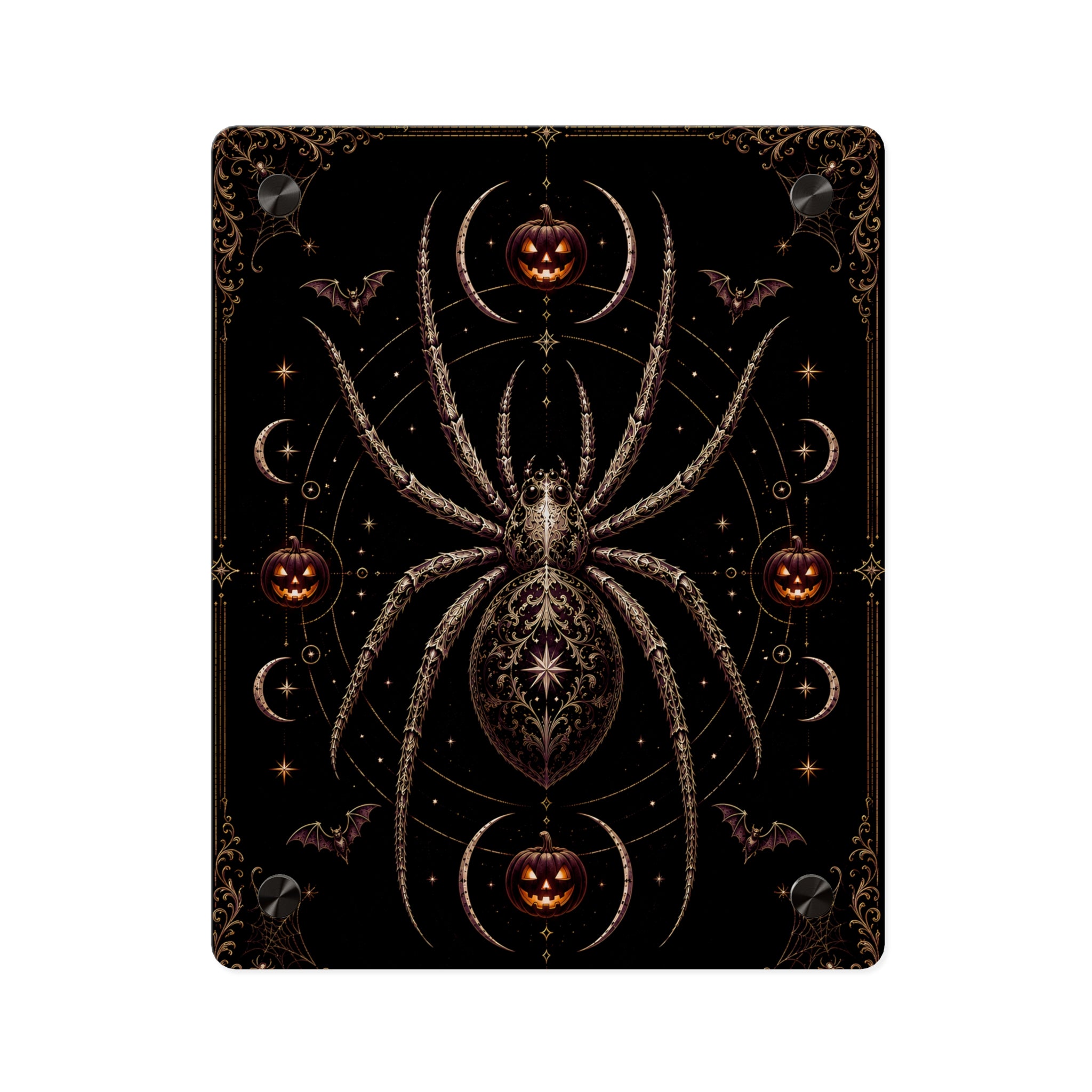 Halloween Spider Acrylic Wall Art Panel — Gothic Pumpkin & Bat Decor