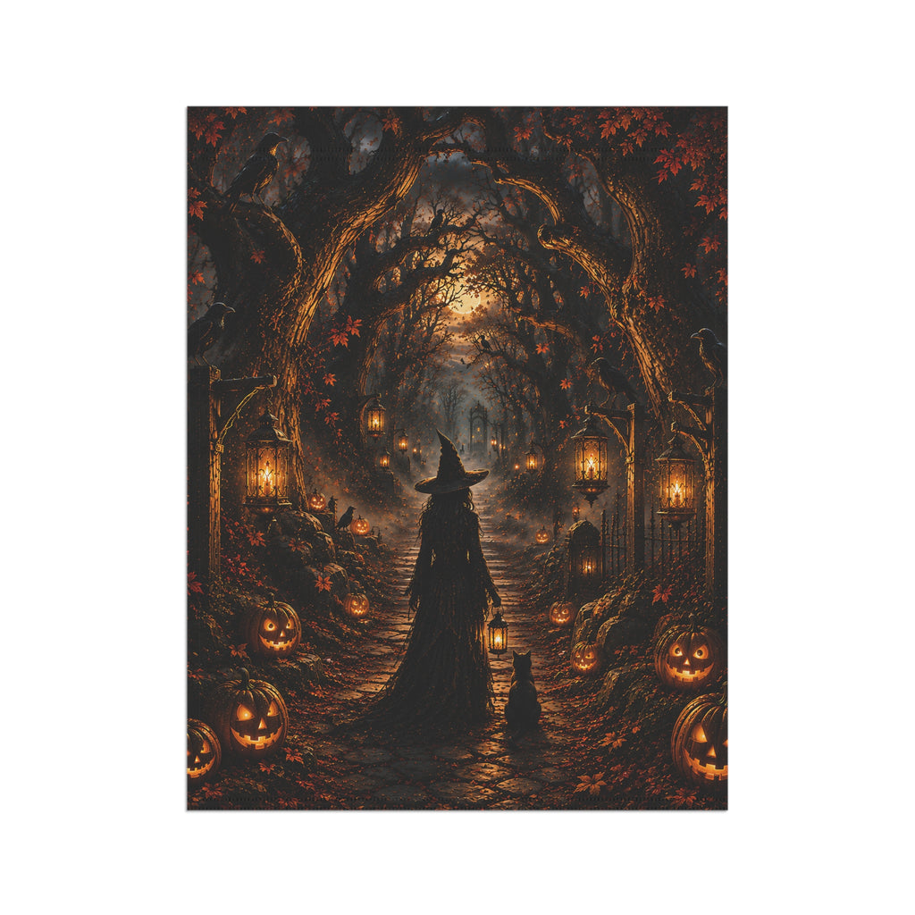 Halloween Witch Garden Banner — Spooky Pumpkin Pathway Yard Flag
