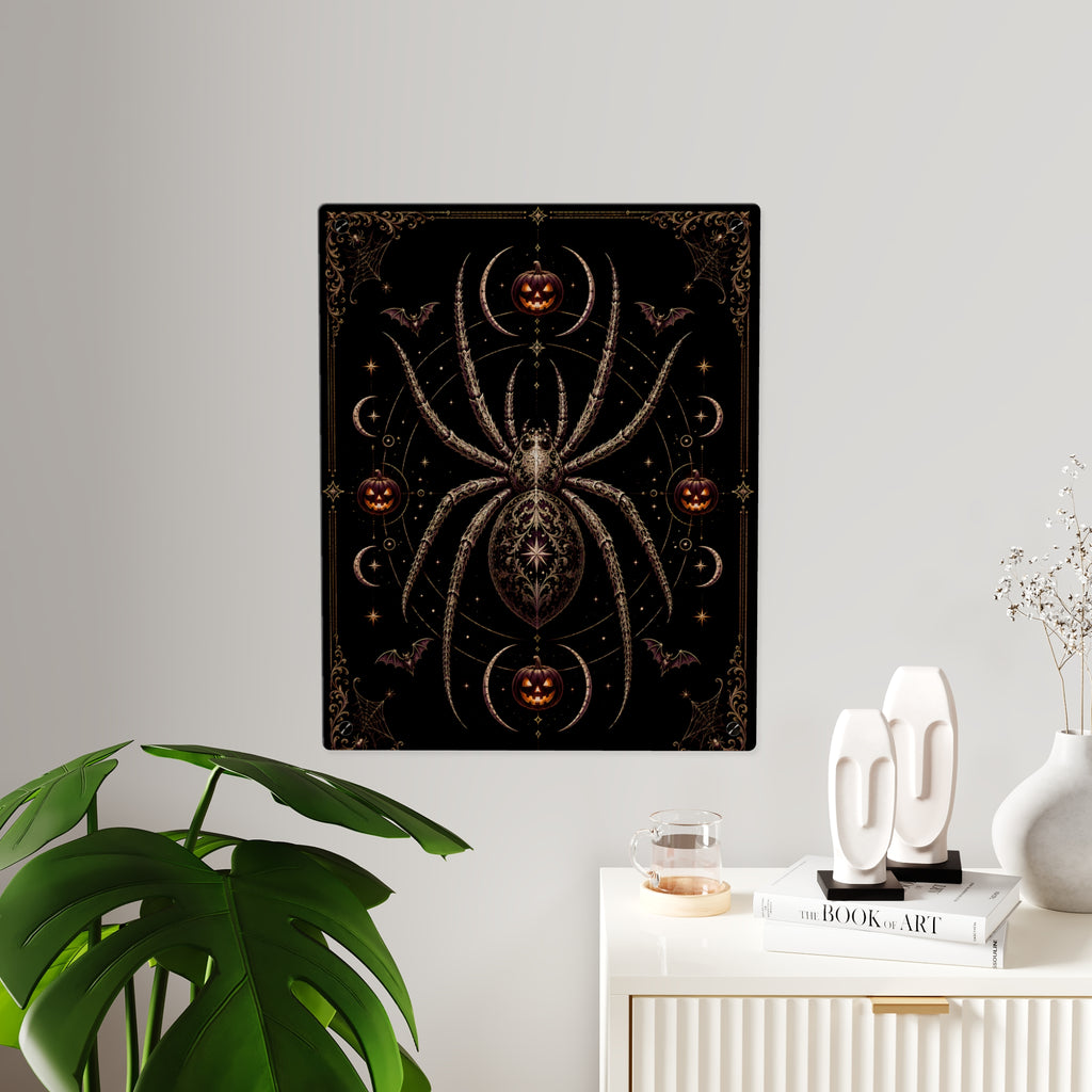 Halloween Spider Acrylic Wall Art Panel — Gothic Pumpkin & Bat Decor