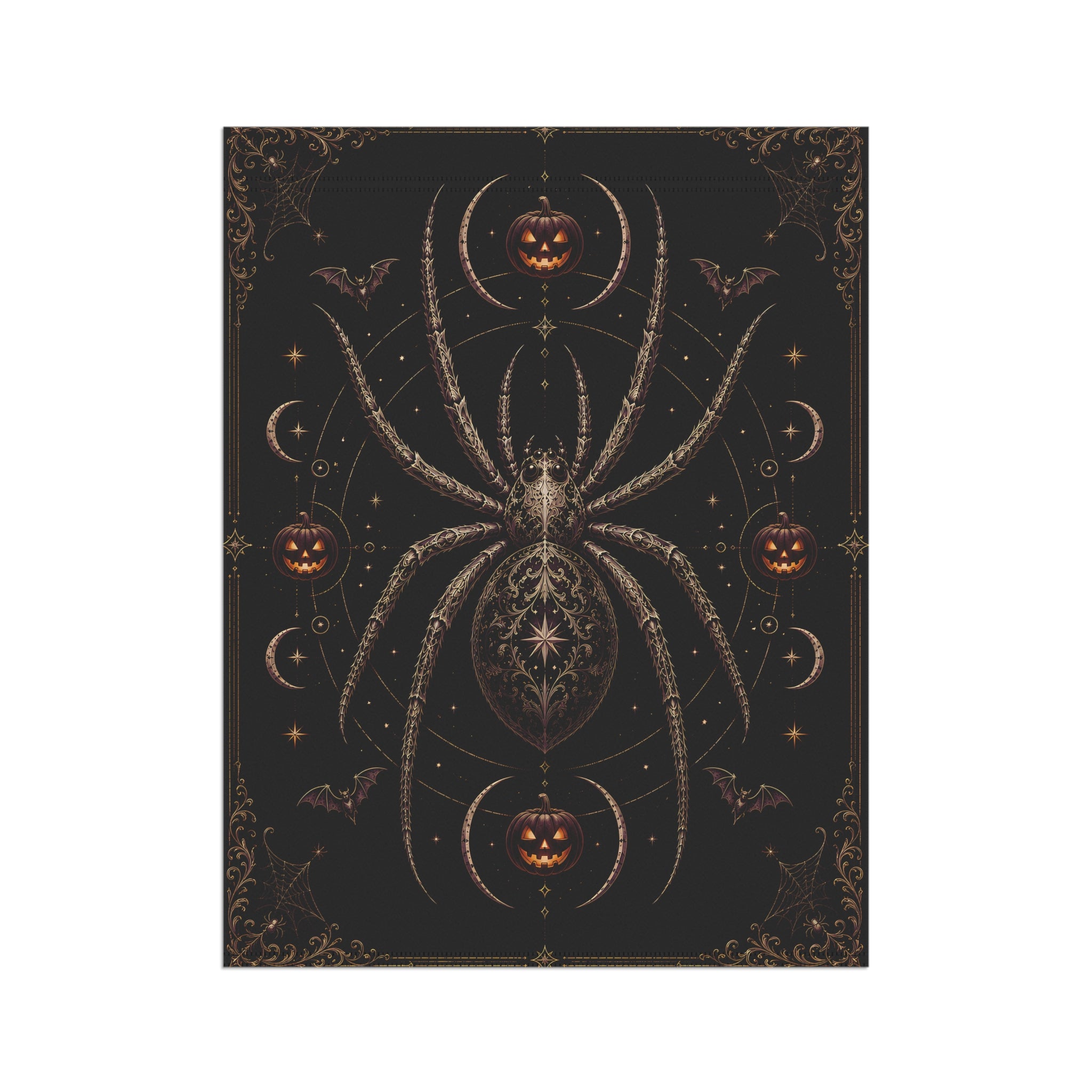 Gothic Spider Halloween Garden Flag – Jack-O'-Lantern & Bat House Banner